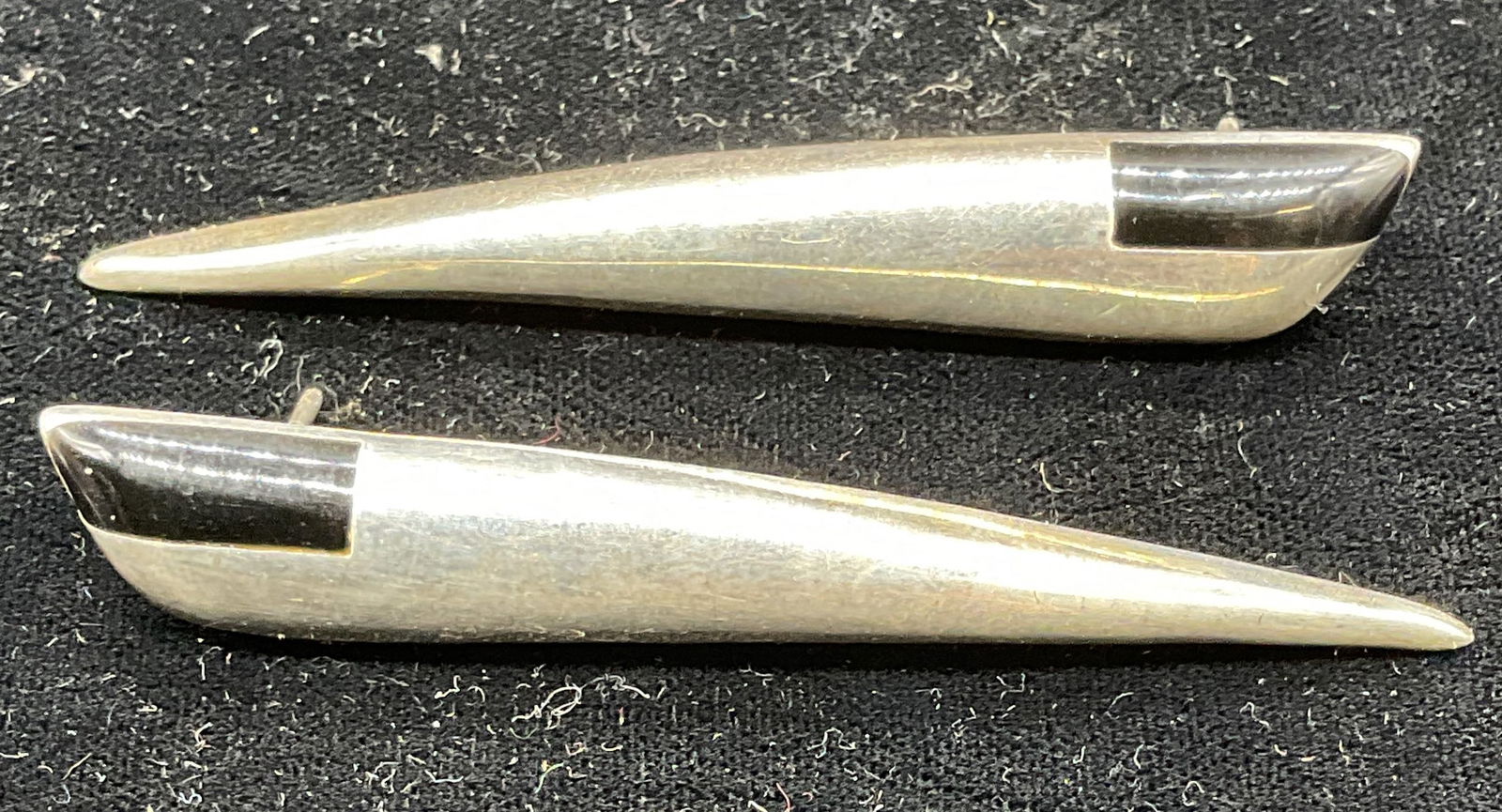 Sgnd Sterling Silver Black Pointed Earrings Mexico (1 of 6)