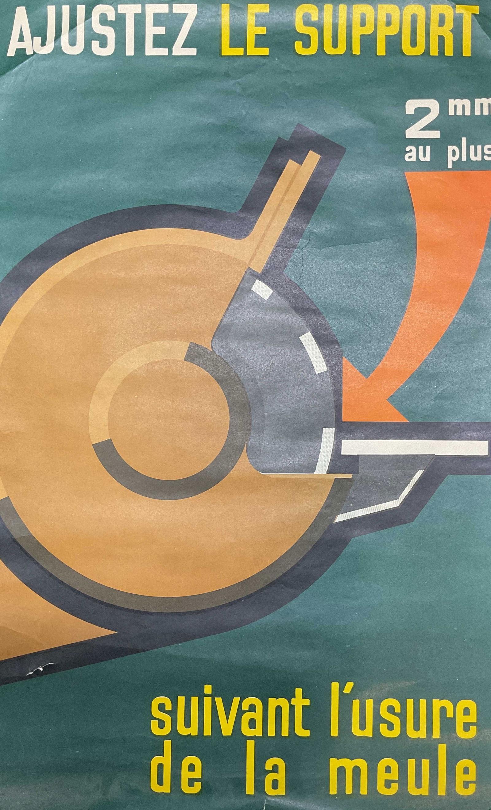 1971 French Industrial Safety Poster 23in: Framed lithograph poster on paper. Vintage 1971 French industrial safety poster. Issued by the National institute for Research and Security to promote workplace accident prevention. Designer name prin