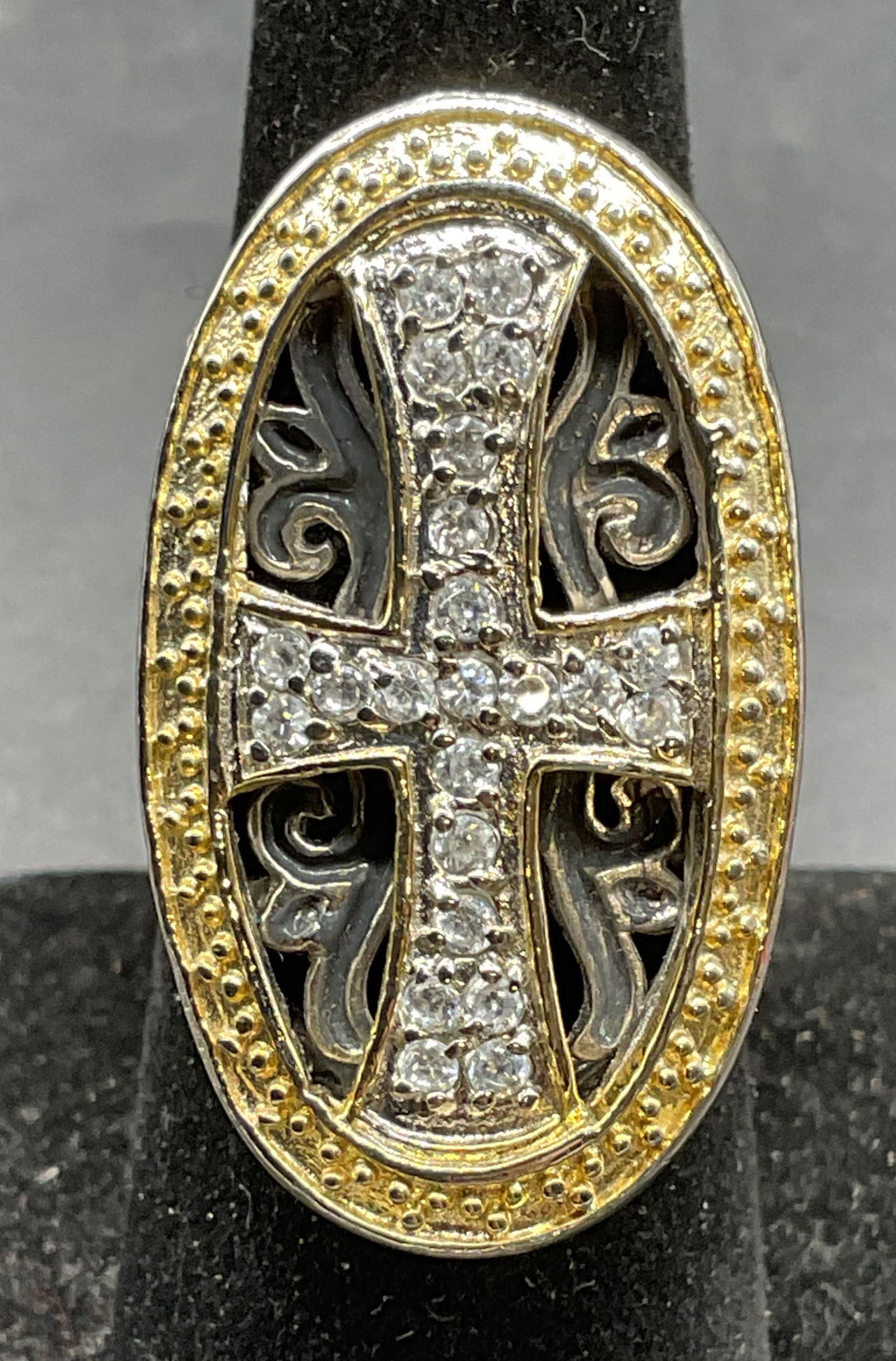 Sterling Silver Crystal Cross Statement Ring (1 of 6)