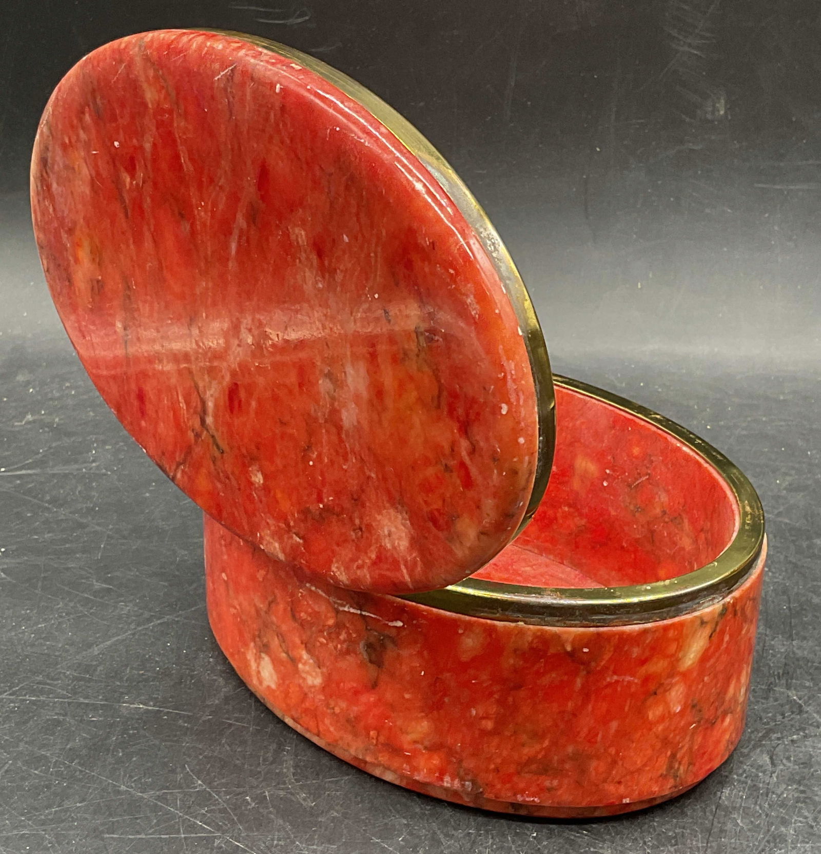 Red Alabaster Oval Dresser Jewelry Box, Italy (1 of 7)
