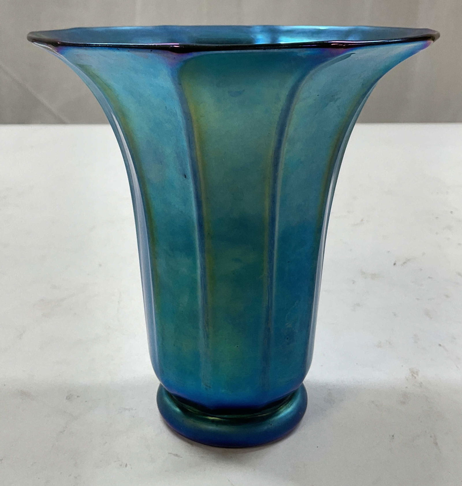 Art Nouveau Style Blue Iridescent Ribbed Vase (1 of 7)