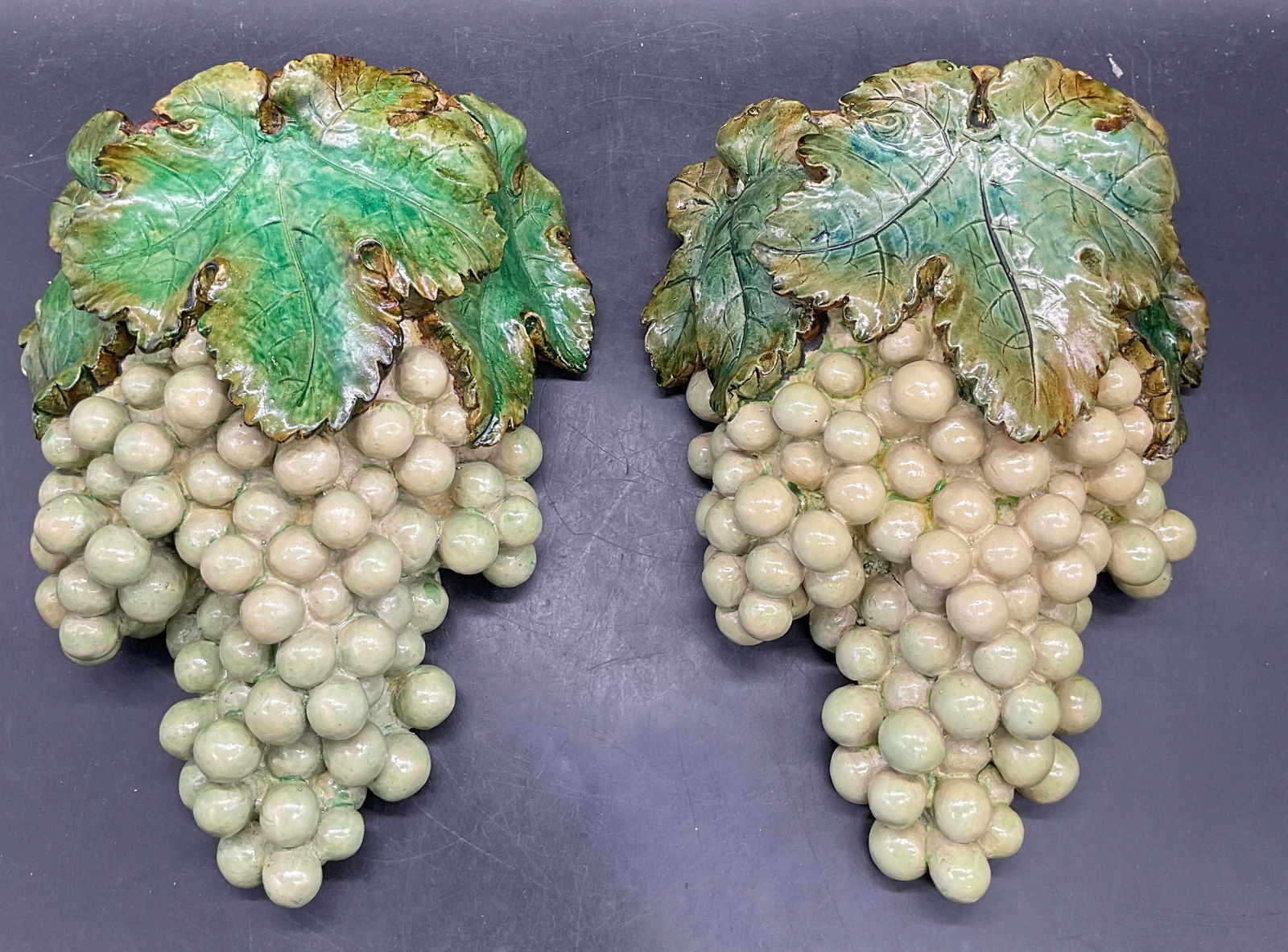 Pair Vintage Grape Motif Ceramic Wall Pockets (1 of 8)
