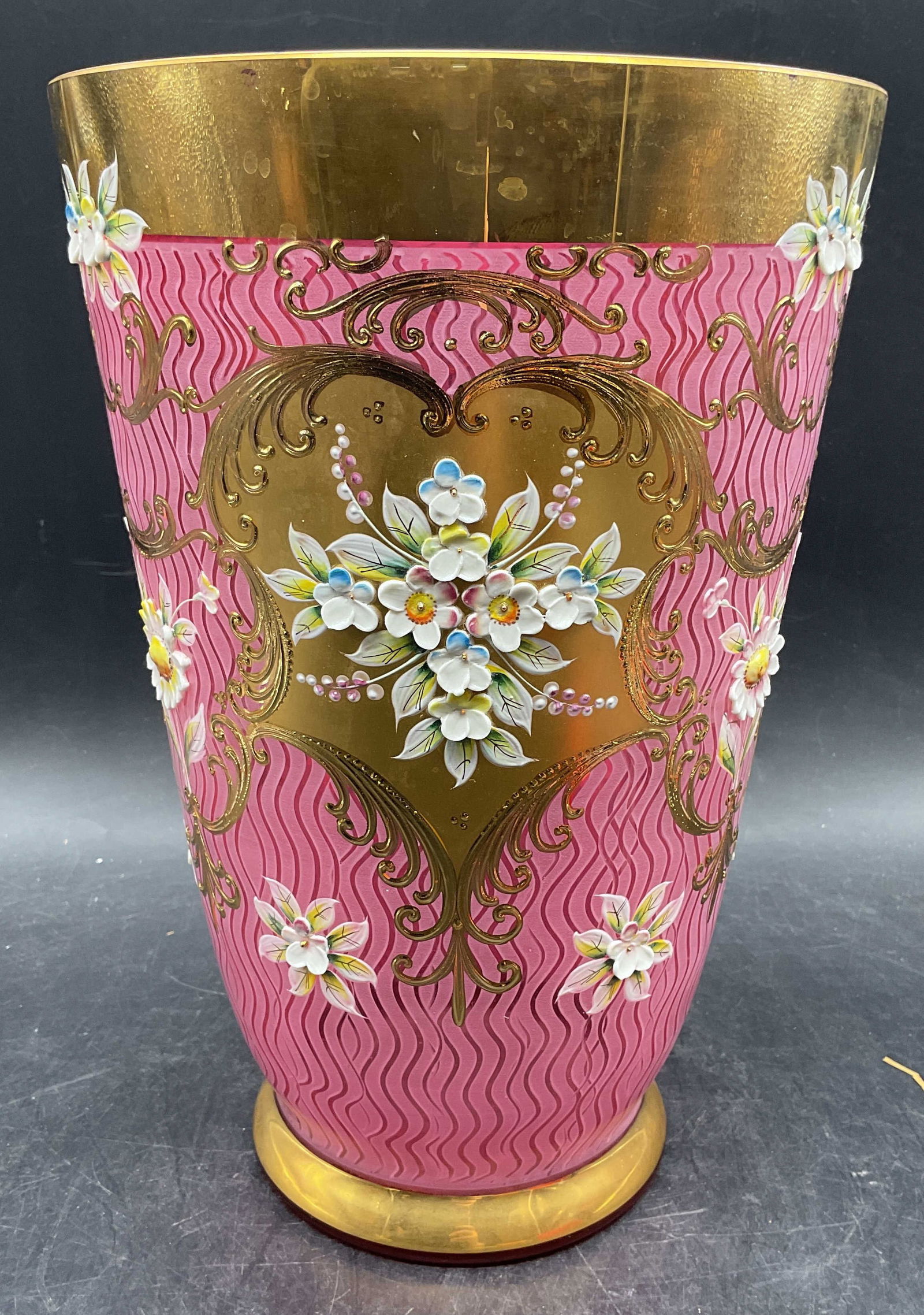 Bohemia Art Glass Ruby Hand Painted Gilt Vase (1 of 6)