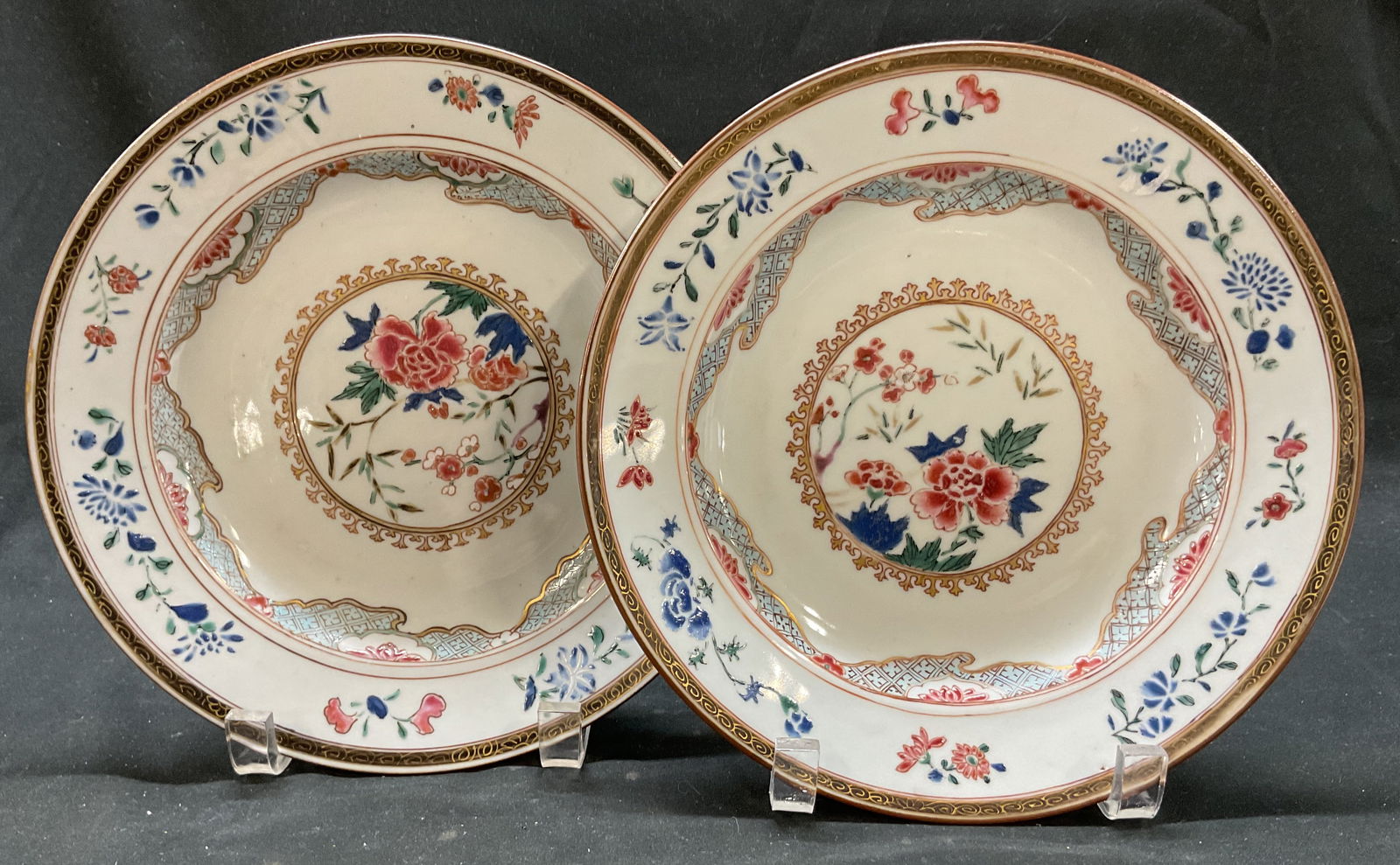 Pair Hand Painted Gilt Porcelain Floral Plates (1 of 10)