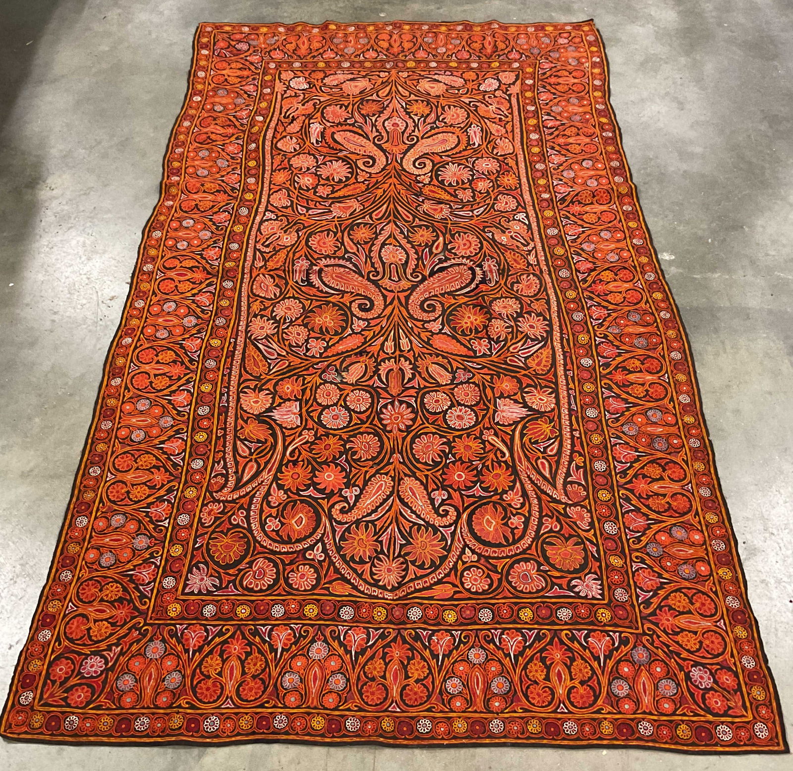 Vintage Signed Hand Embroidered Floral Textile Rug (1 of 8)