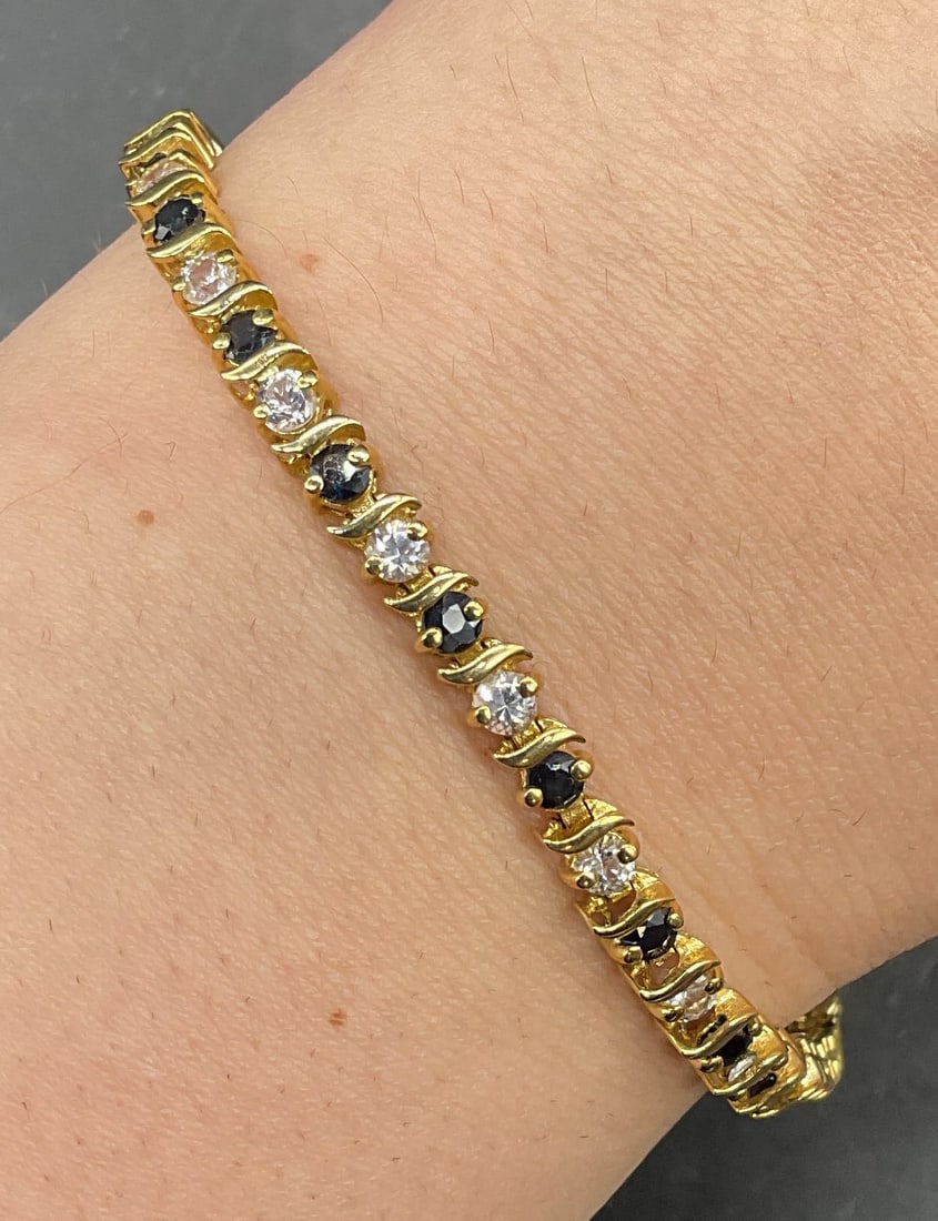 Signed WHS 10K Gold Sapphire Bracelet (1 of 6)