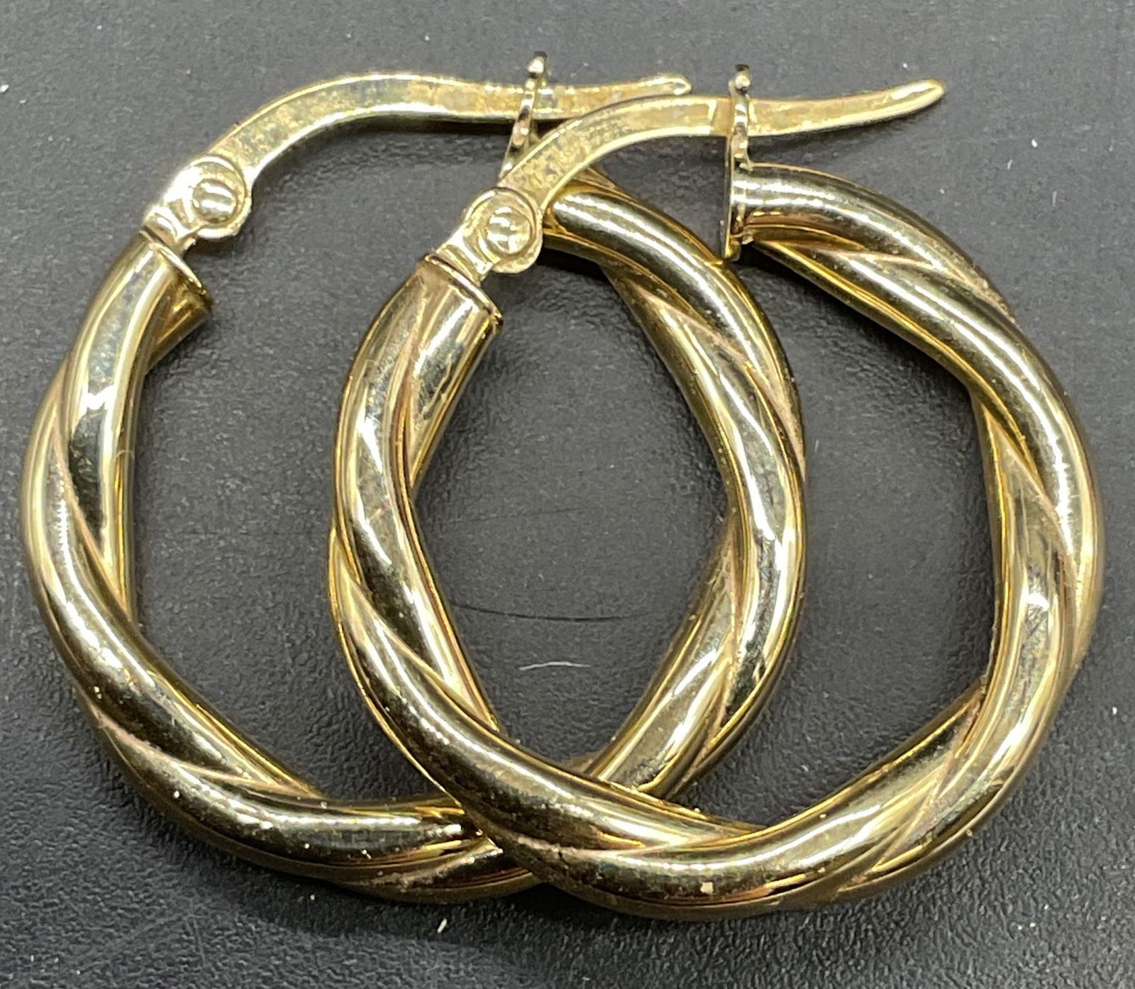 Sgn 14K Twisted Cable Gold Hoop Earrings, Italy: Signed B 14K gold twisted cable hoop earrings. Measure approx .75 inches wide. Made in Italy. Marked 14k. Total weight 1.5 grams. Some scratching. Jewelry, estate jewelry, fine jewelry, cocktail jewel