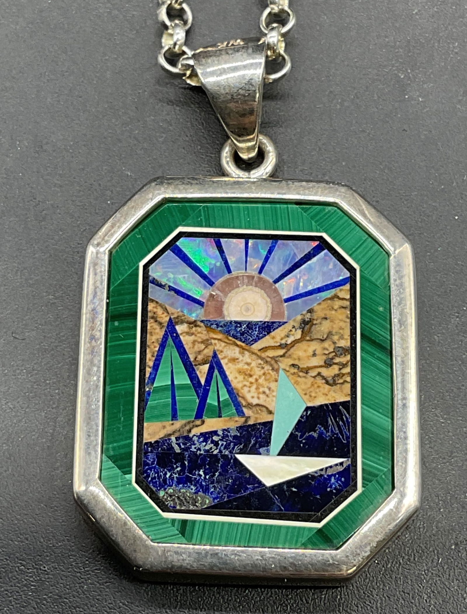 WK sterling Silver Malachite Pendant Necklace (1 of 6)