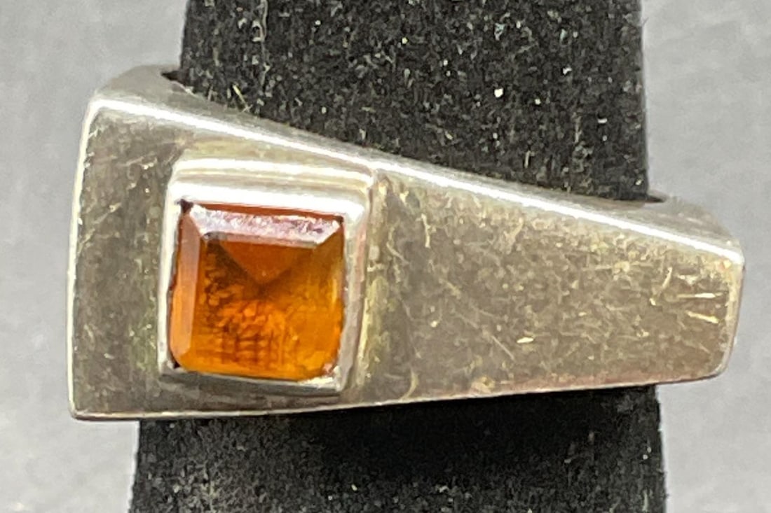 Modernist 950 Silver Orange Semiprecious Ring (1 of 6)