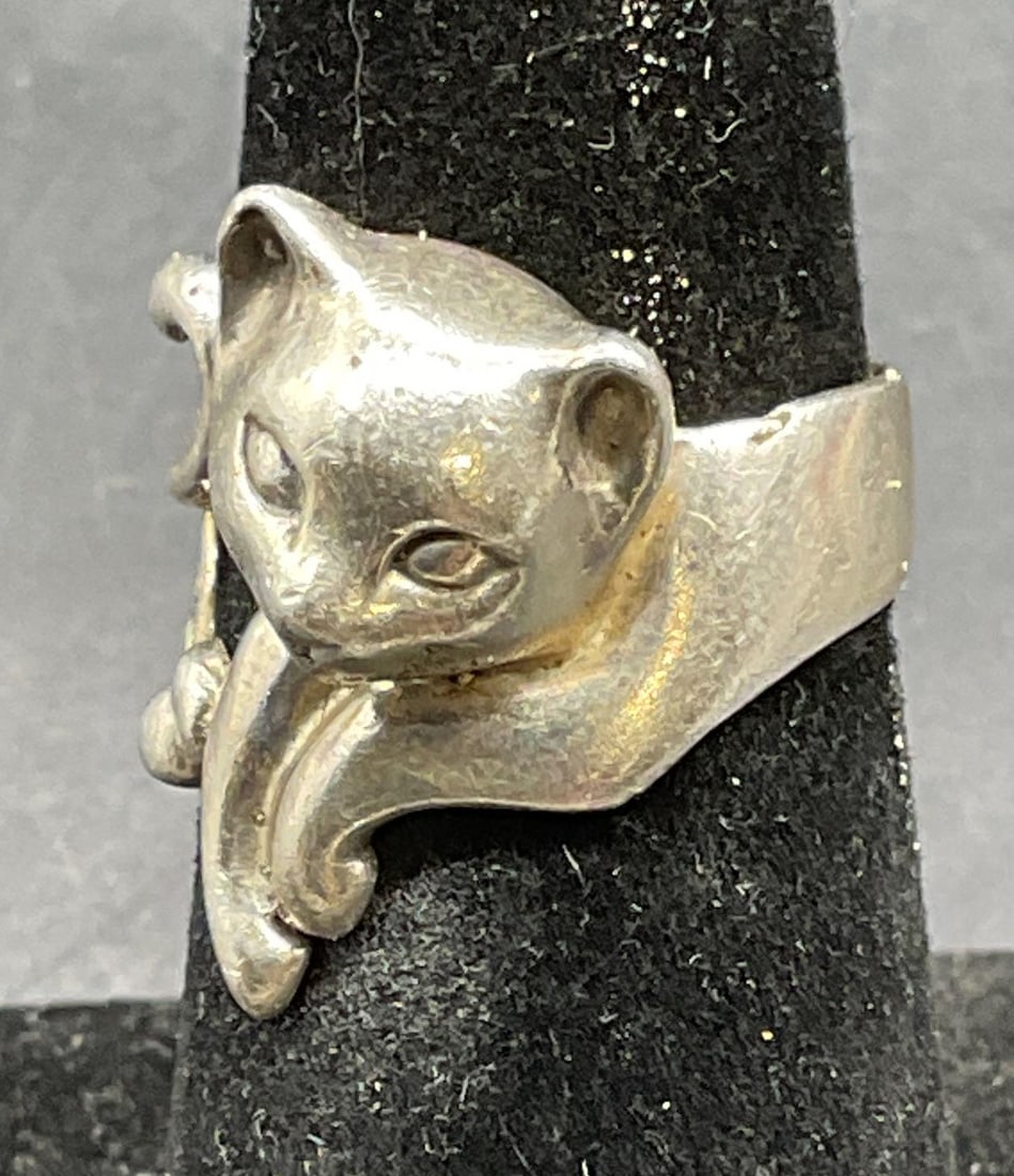 Vintage Sterling Silver Cat Band Ring (1 of 6)