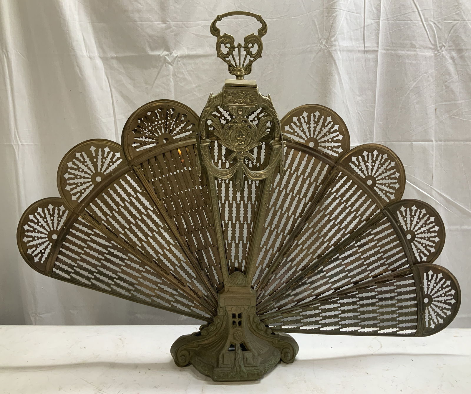 Vintage Brass Peacock Fan Fireplace Screen (1 of 7)