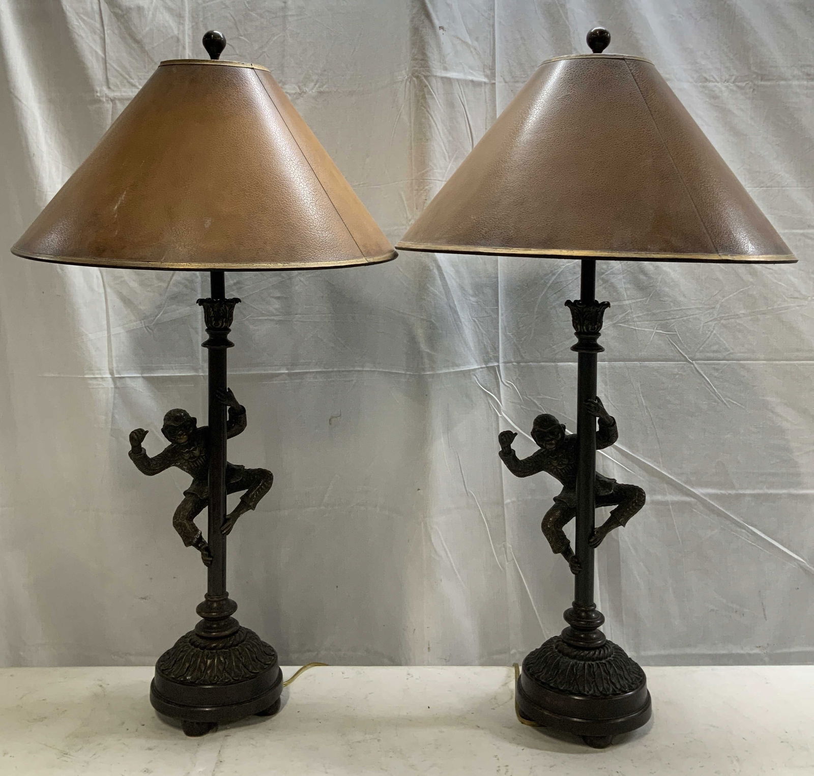 Pair Theodore Alexander Bronze Monkey Table Lamps (1 of 9)