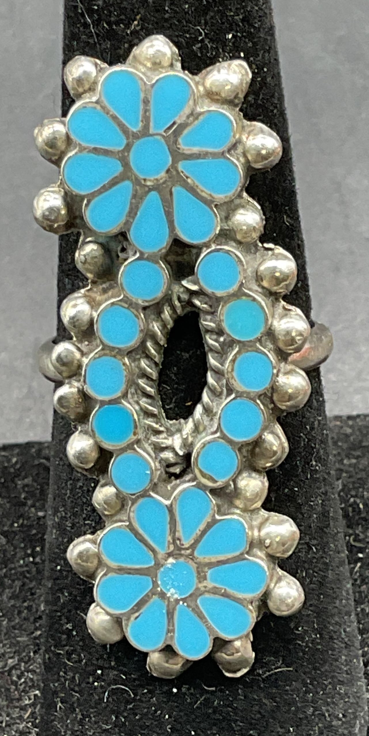 Vintage Sterling Silver Blue Flower Ring (1 of 6)