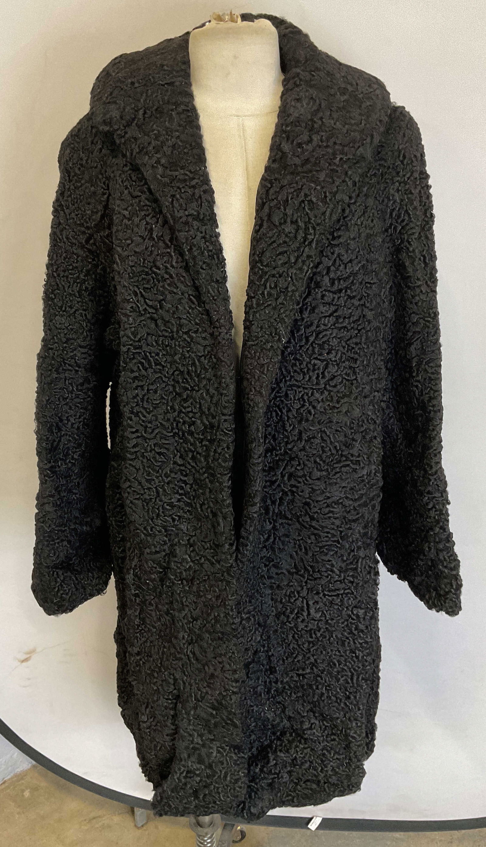 Vintage Black Curly Lamb Fur Coat (1 of 7)