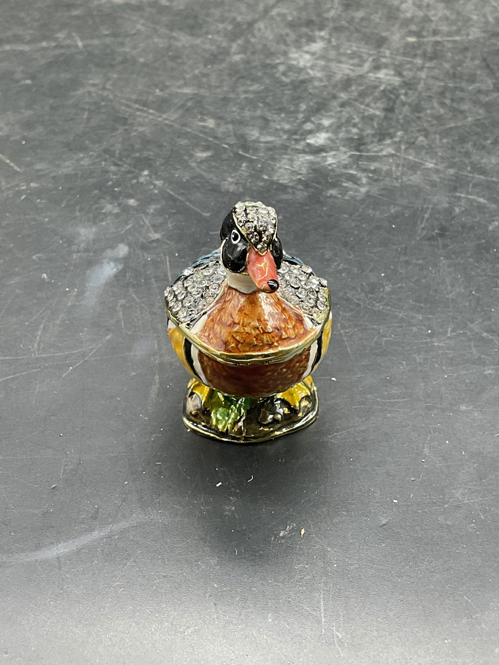 Enameled Crystal Duck Trinket Box - 3