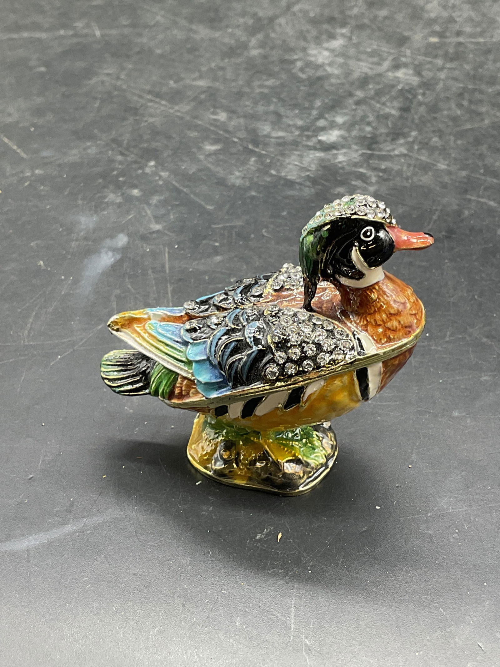 Enameled Crystal Duck Trinket Box - 4