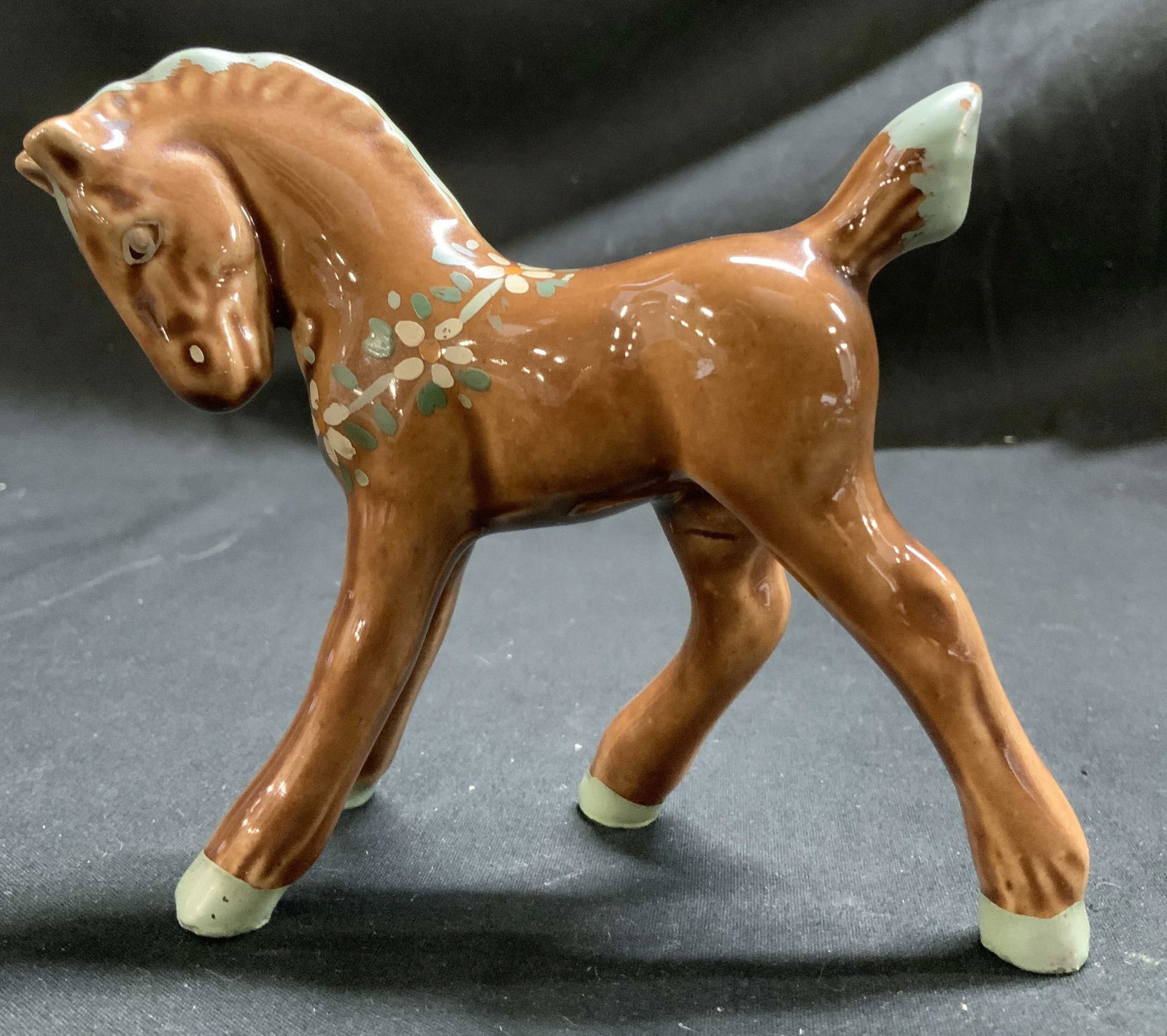 Vntg Chestnut Foal Glazed Ceramic Figurine (1 of 6)
