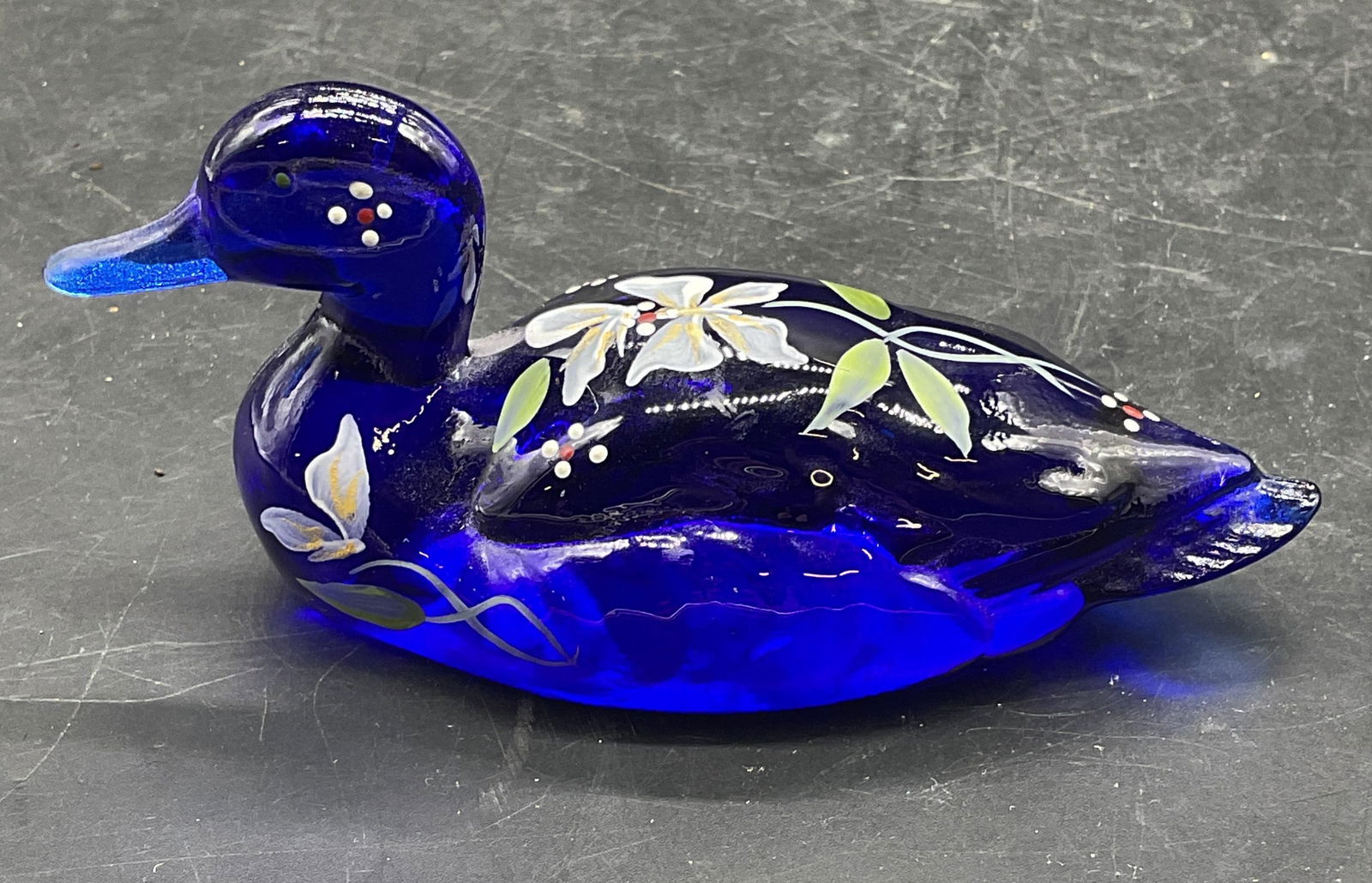 Signed Fenton Hand Painted Art Glass Duck Figurine (1 of 6)