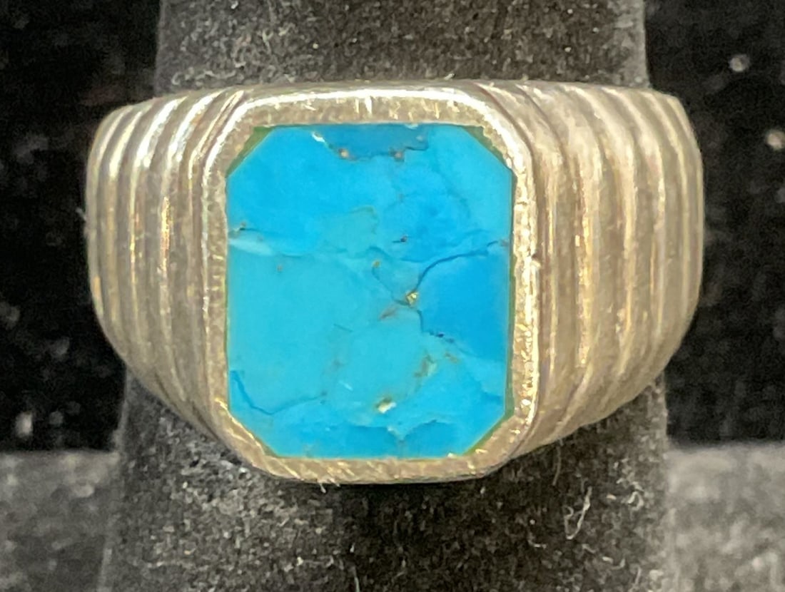 Signed Sterling Silver Blue Semiprecious Ring (1 of 6)