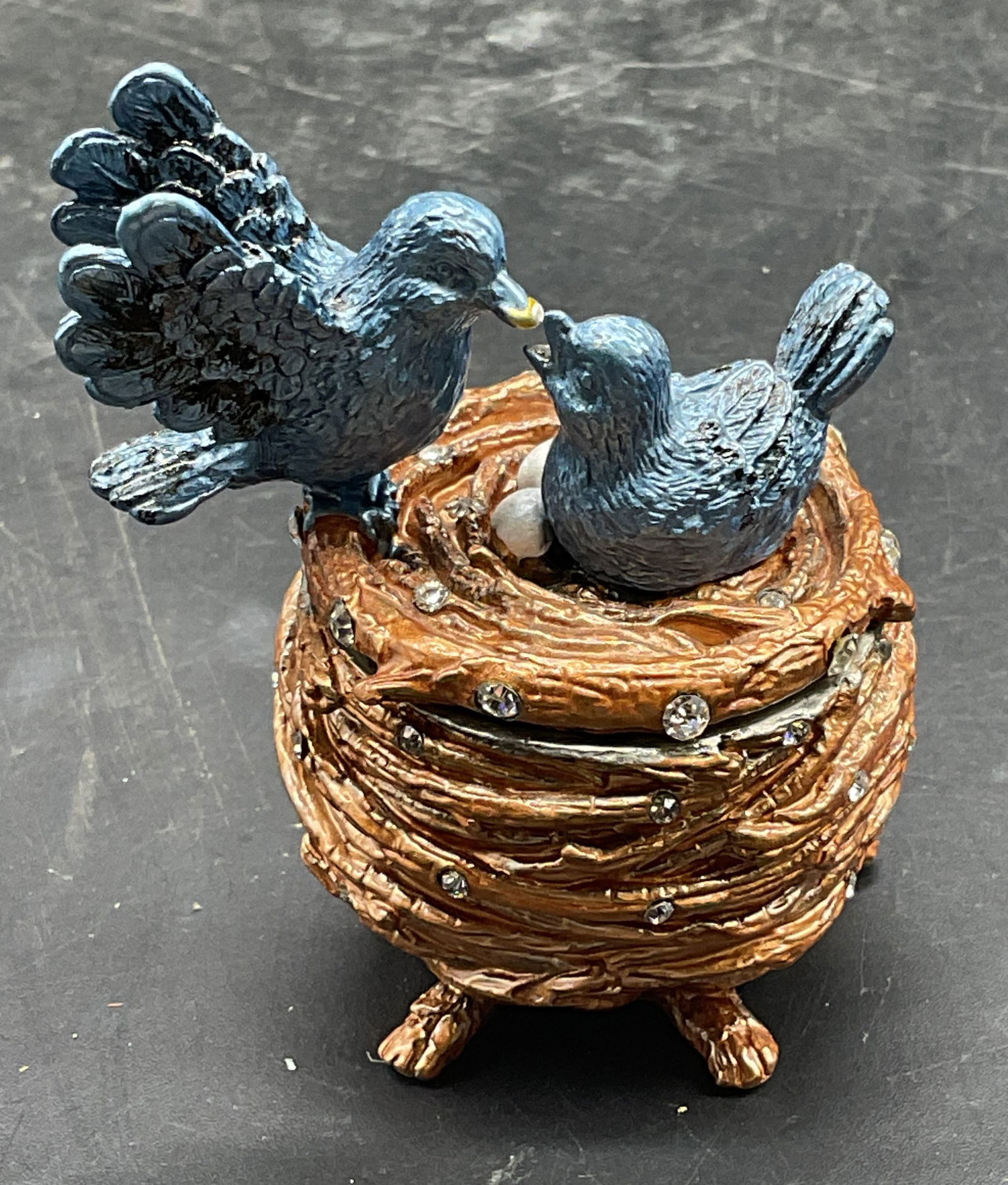 Enameled Crystal Bird Nest Trinket Box (1 of 6)