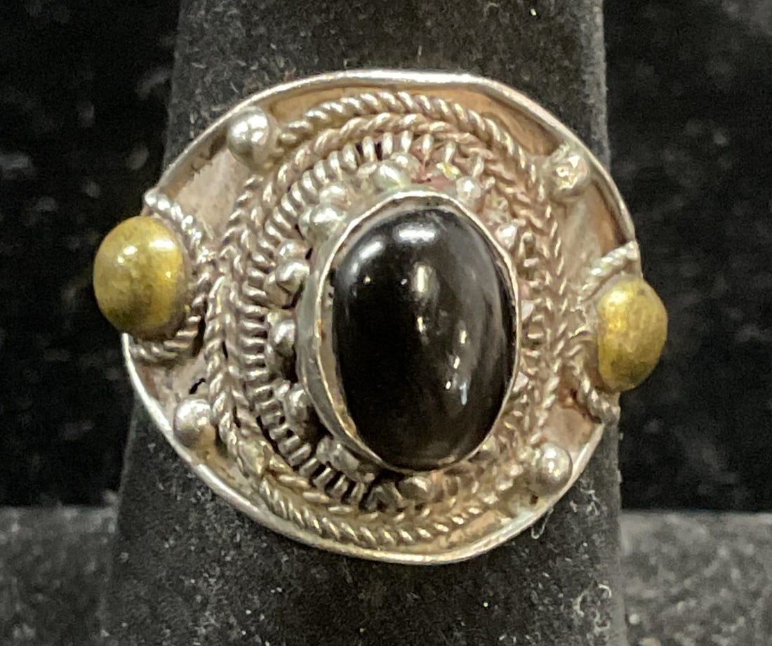 Vintage Sterling Silver Gilt Semiprecious Ring (1 of 6)