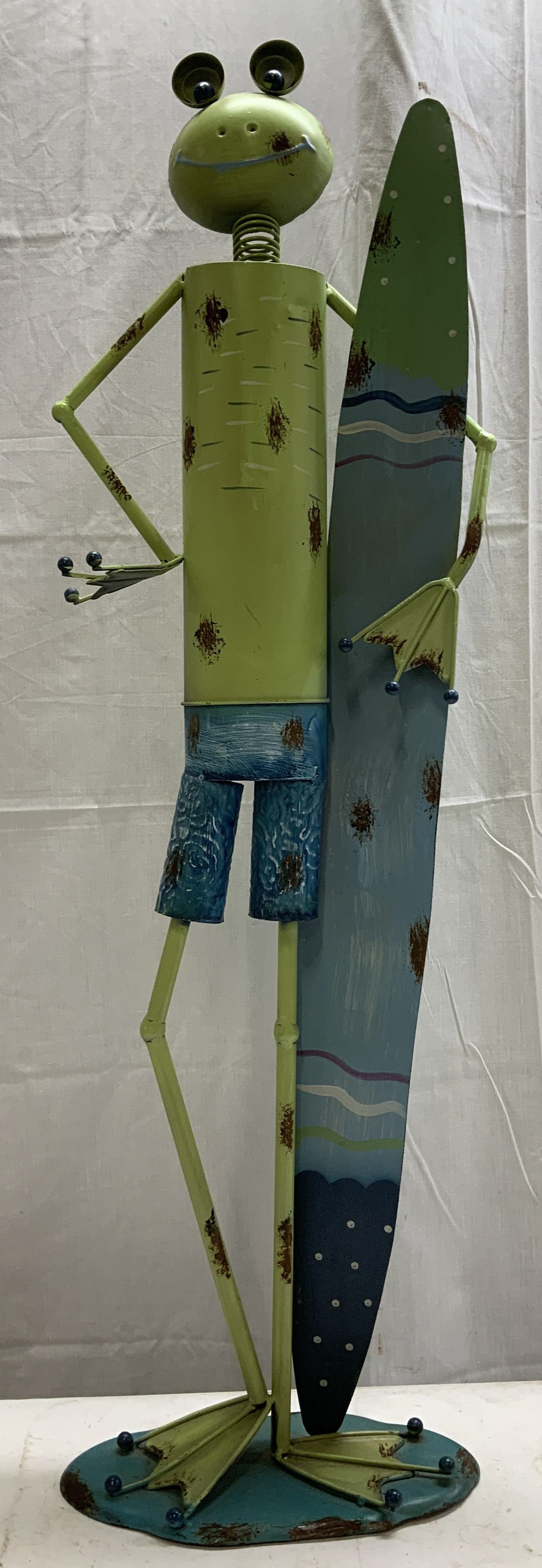 Whimsical Metal Surfer Frog Sculpture 37in (1 of 6)