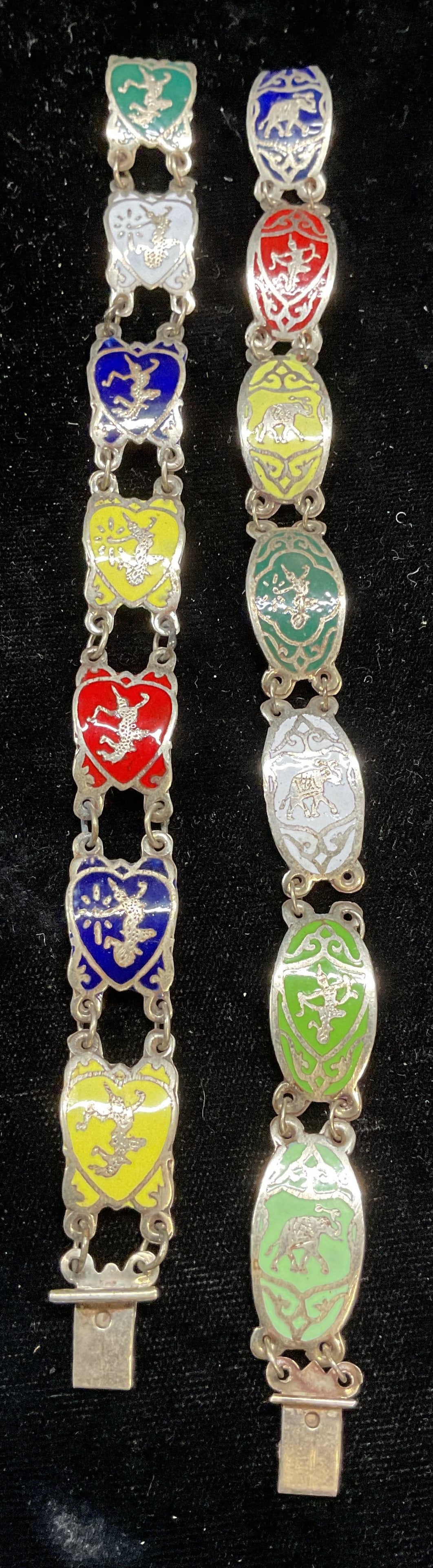 Lot 2 Vtg Silver Enameled Thai Bracelets (1 of 6)