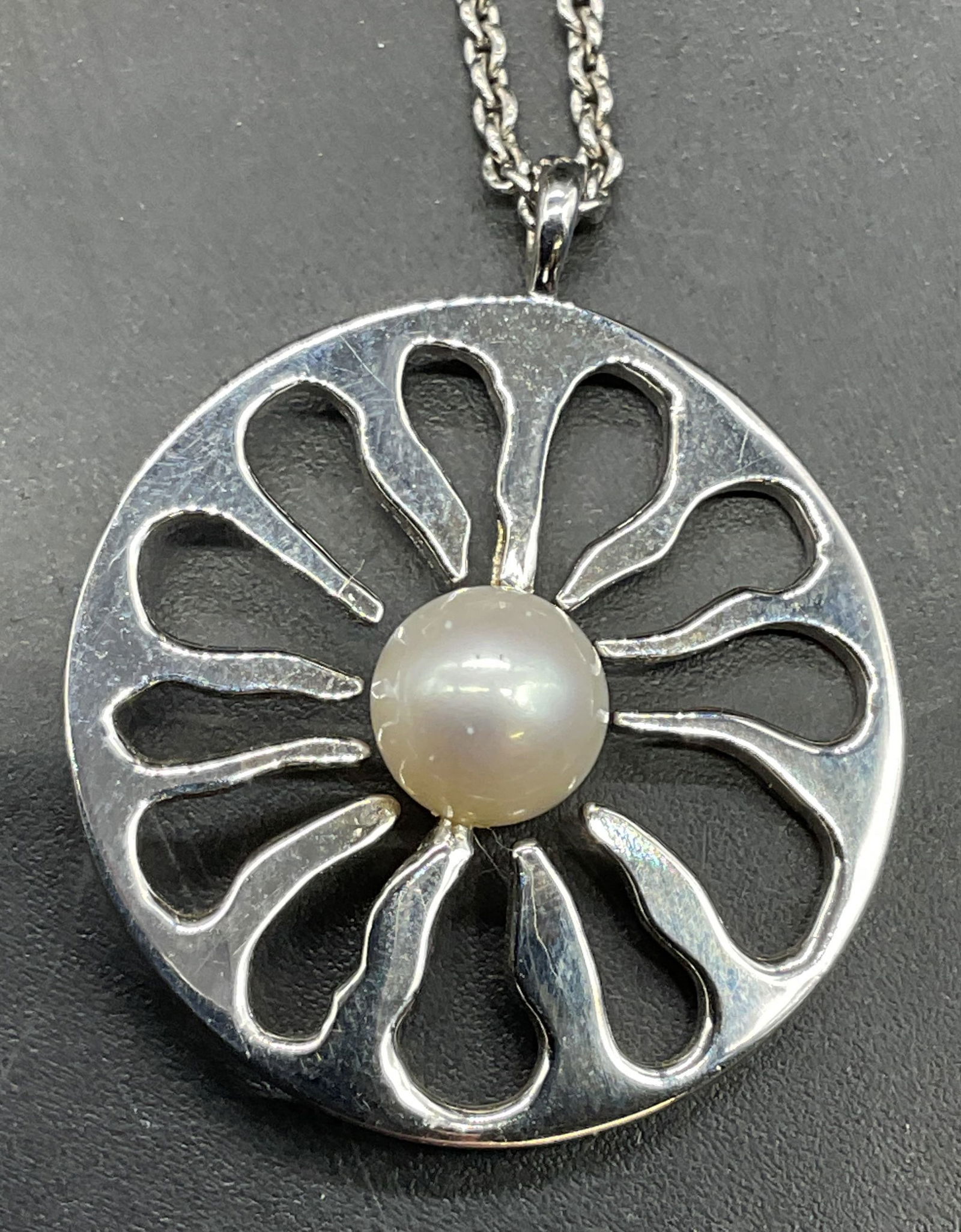 Signed Sterling Silver Pearl Flower Necklace (1 of 6)