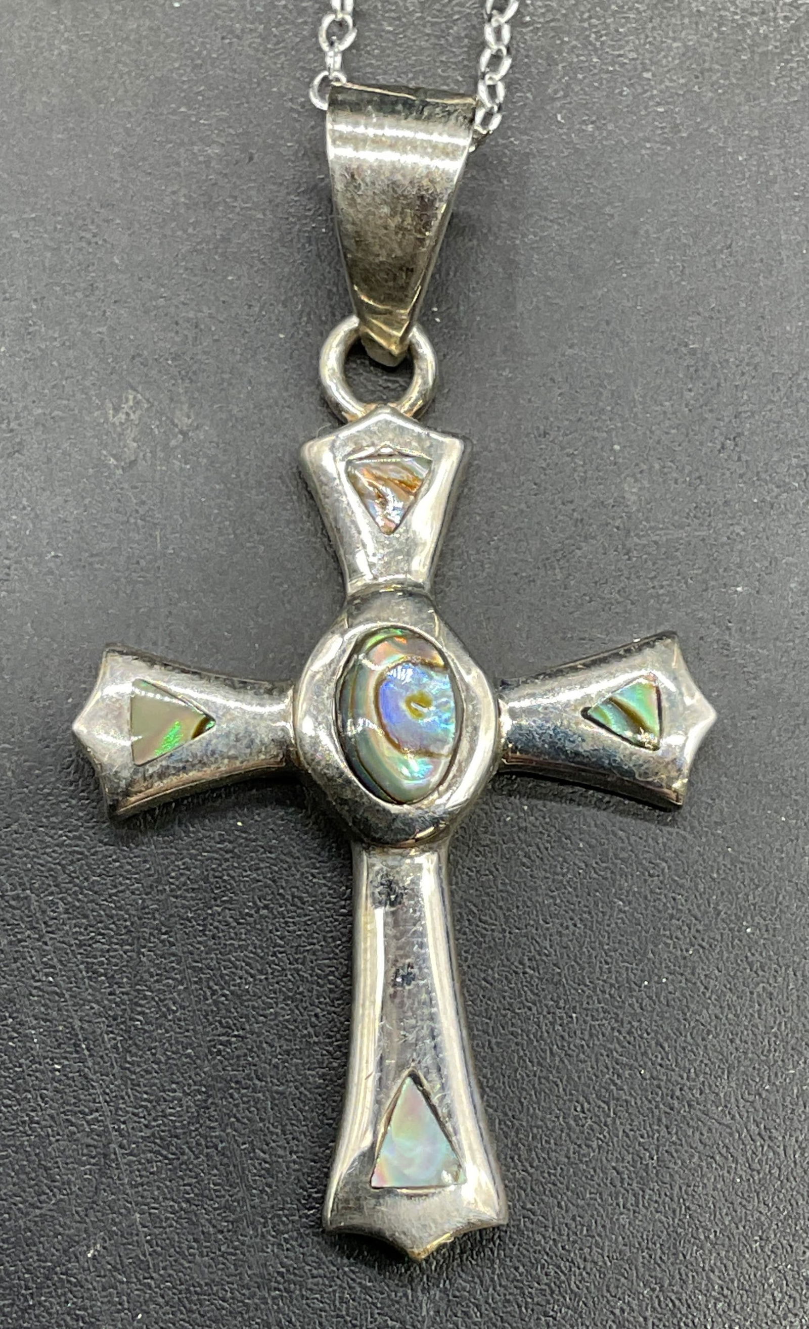 Sterling Silver Abalone Cross Pendant Necklace (1 of 6)