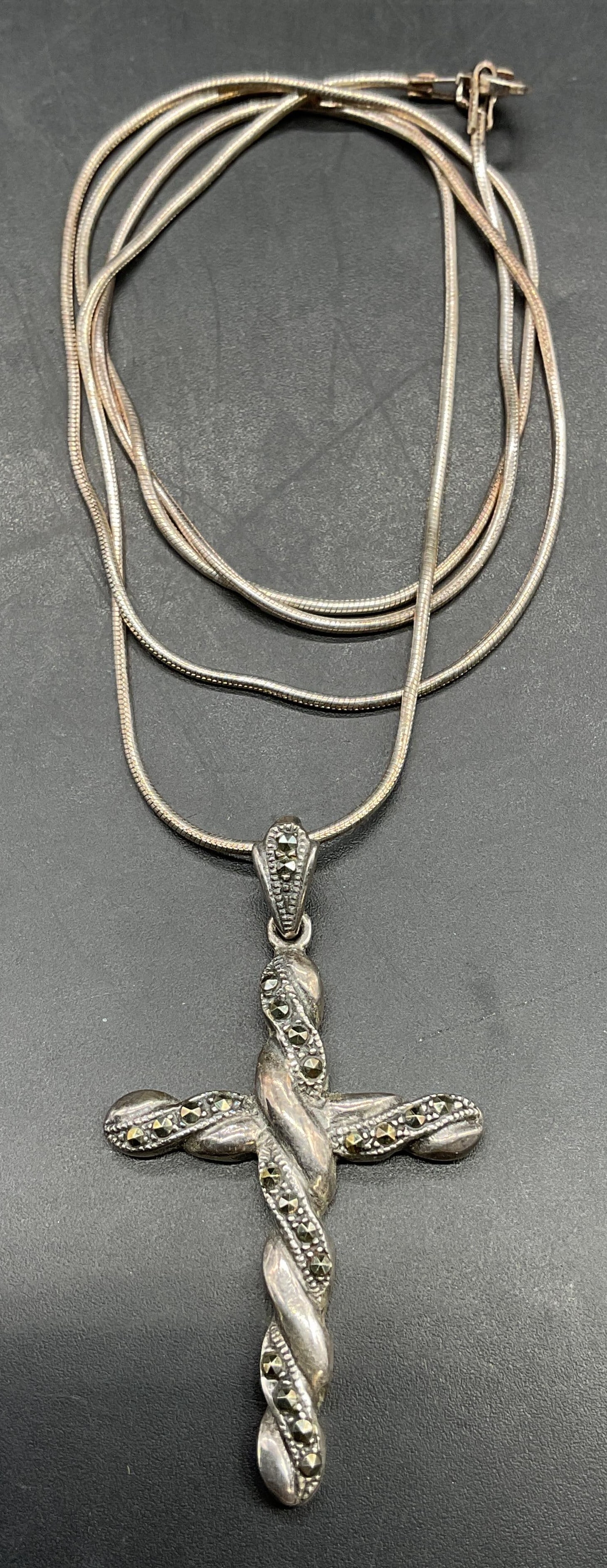 Sterling Silver Marcasite Cross Pendant Necklace (1 of 7)