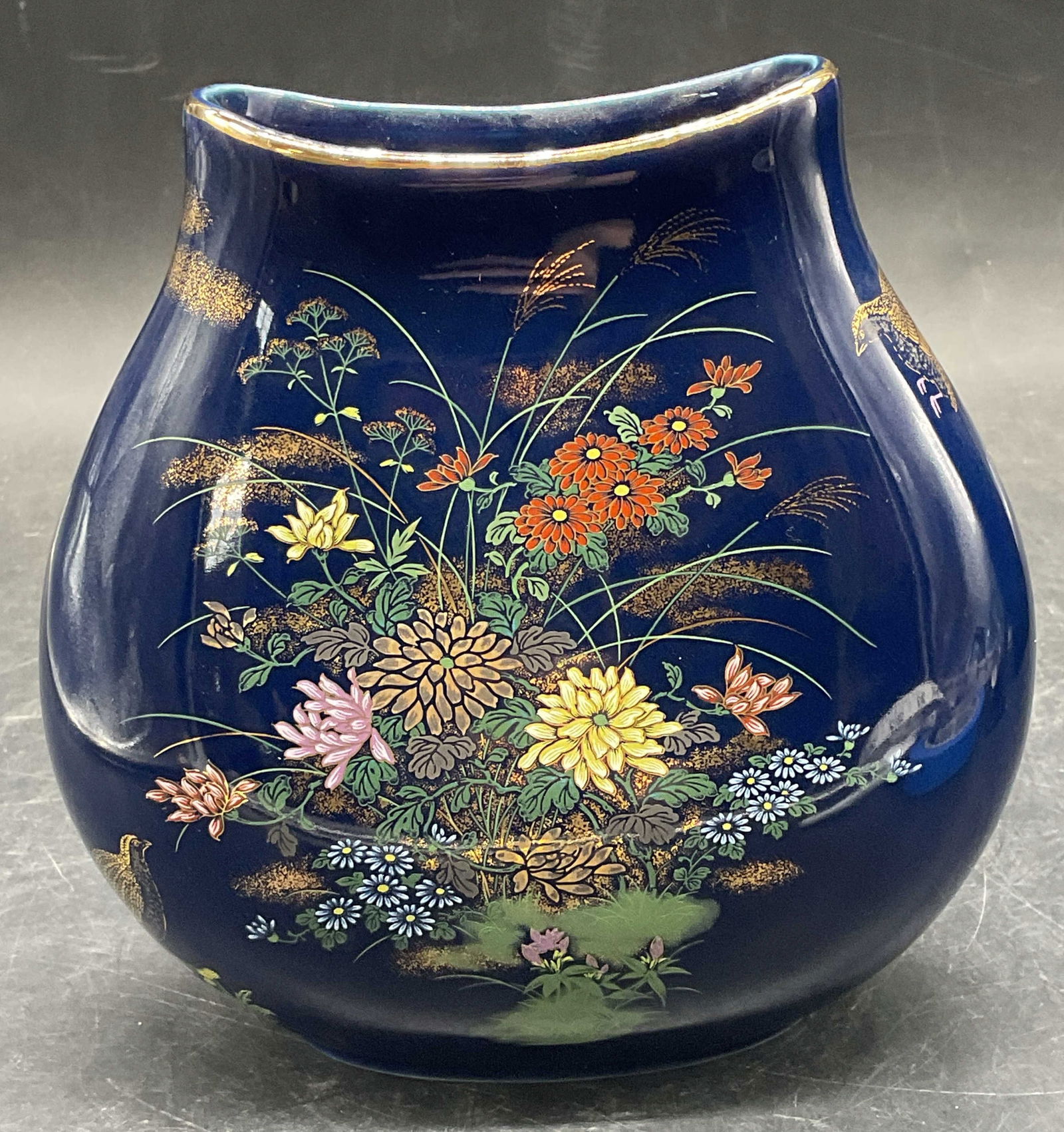 Toyo Kiku Blue Porcelain Floral Vase, Japan (1 of 6)