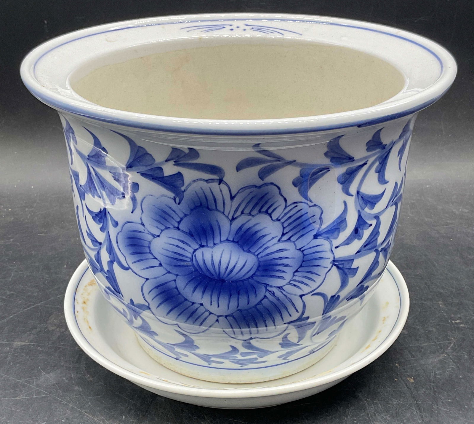 New England Pottery Blue & White Planter & Saucer (1 of 7)