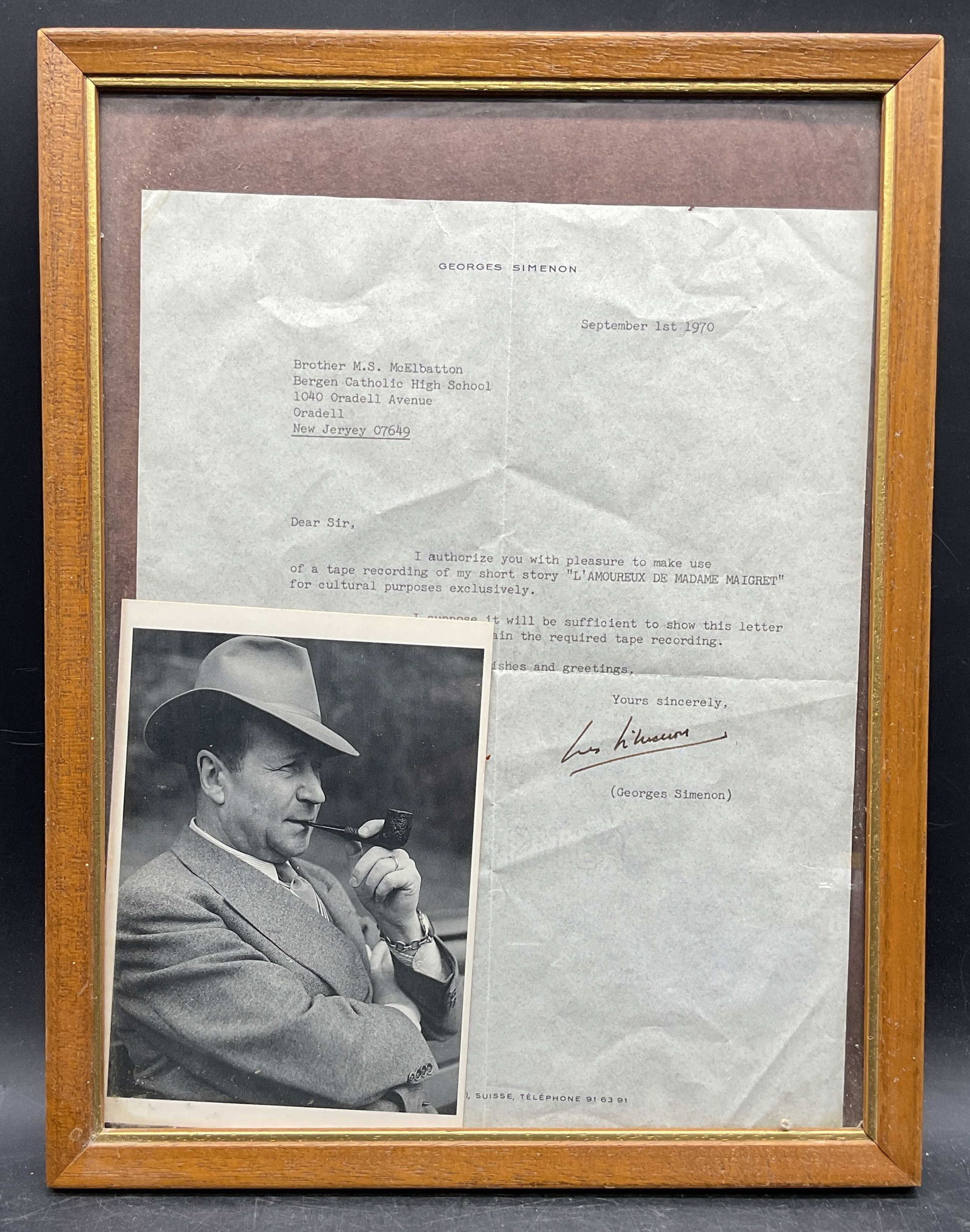 Framed Signed Georges Simenon Letter, Autograph (1 of 6)
