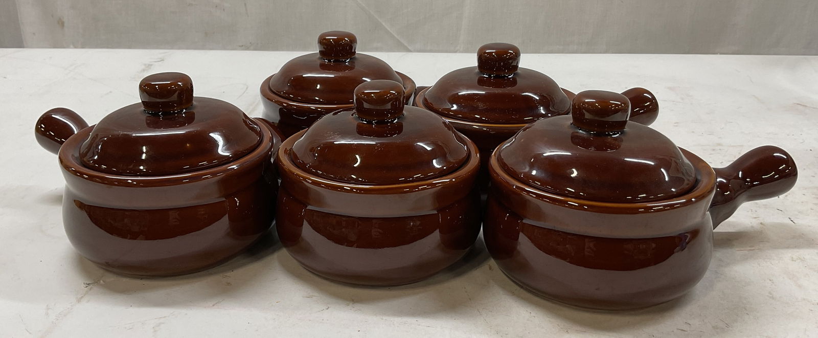 Set 5 Ceramic Glazed Lidded French Soup Bowls (1 of 12)