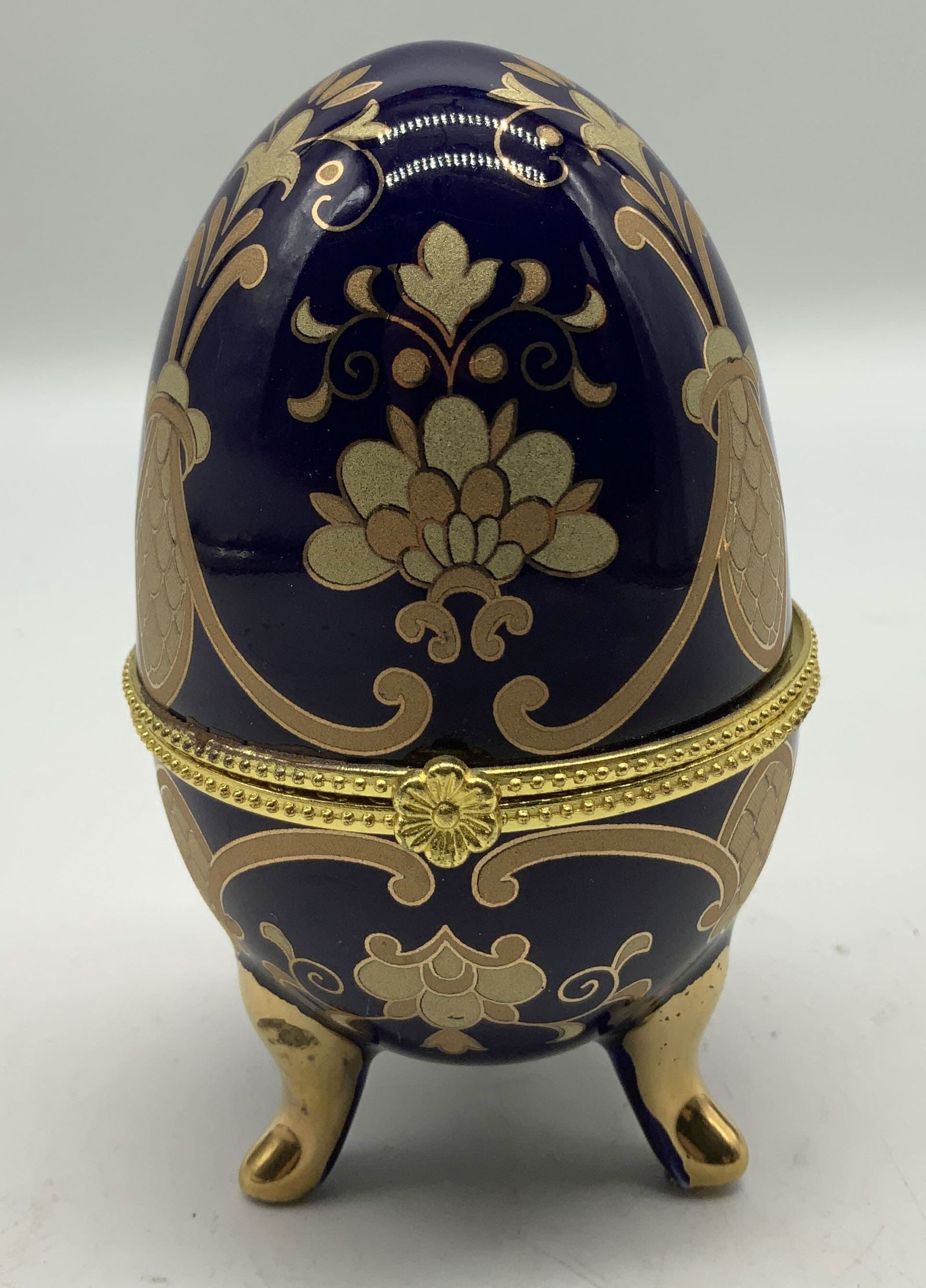 Vtg Cobalt Blue & Gilt Porc Egg Trinket Box (1 of 6)