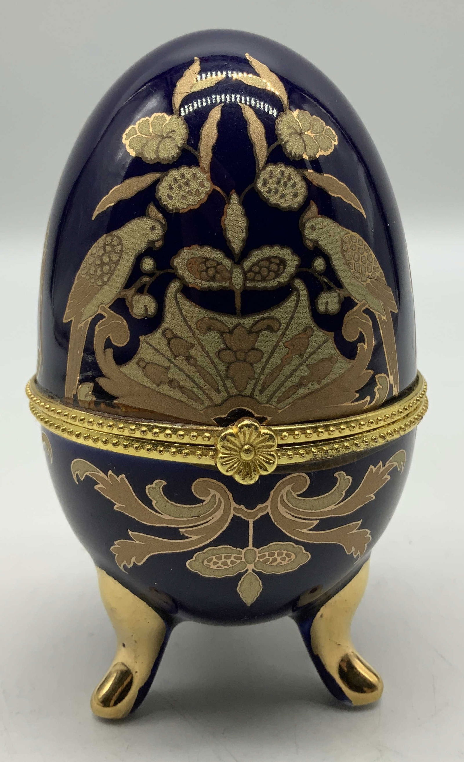Vtg Cobalt Blue & Gilt Porc Egg Trinket Box (1 of 6)