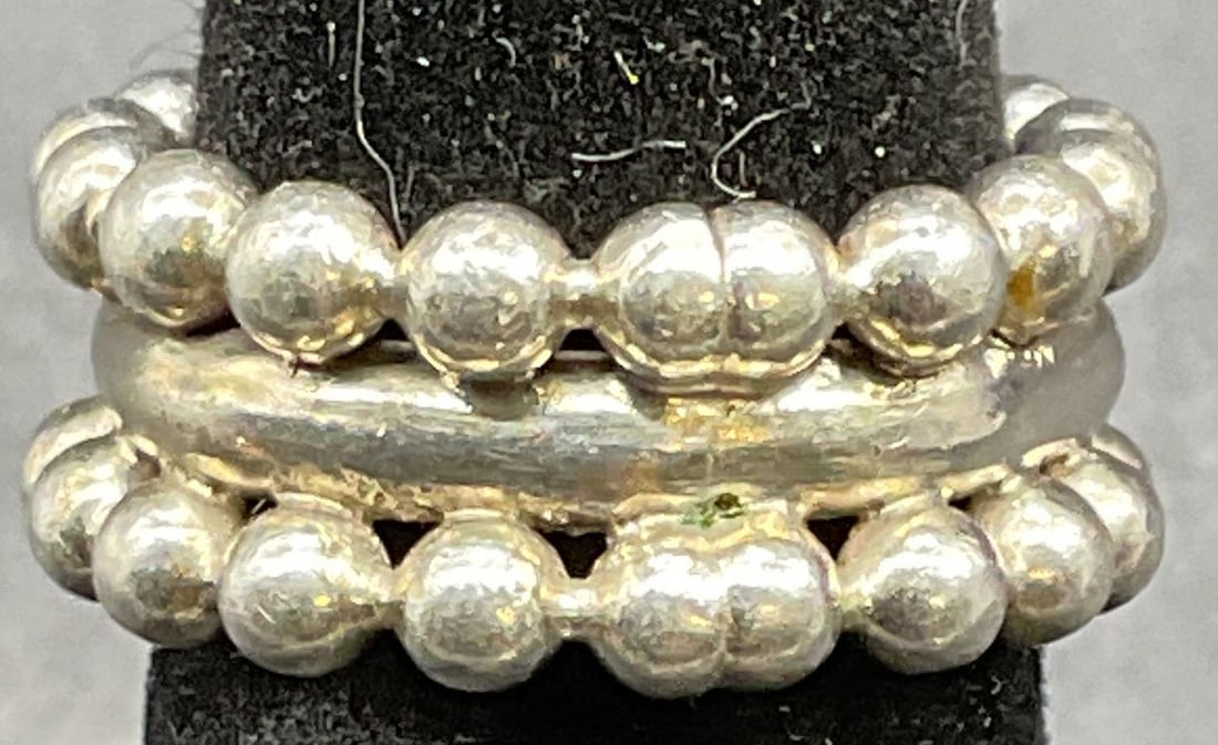 Signed Sterling Silver Beaded Band Ring (1 of 6)