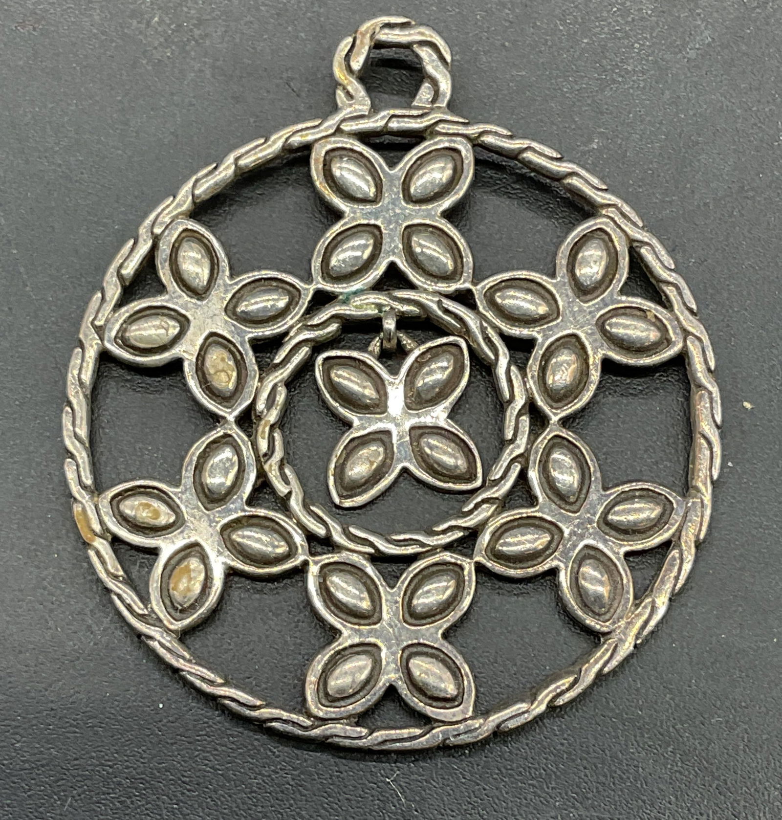 John Hardy Sterling Silver Batu Pendant: Signed John Hardy sterling silver cutout Batu pendant. Measures approx 1 inch wide. Total weight 3.8 grams. Marked sterling. Some scratching. Jewelry, estate jewelry, fine jewelry, cocktail jewelry, f