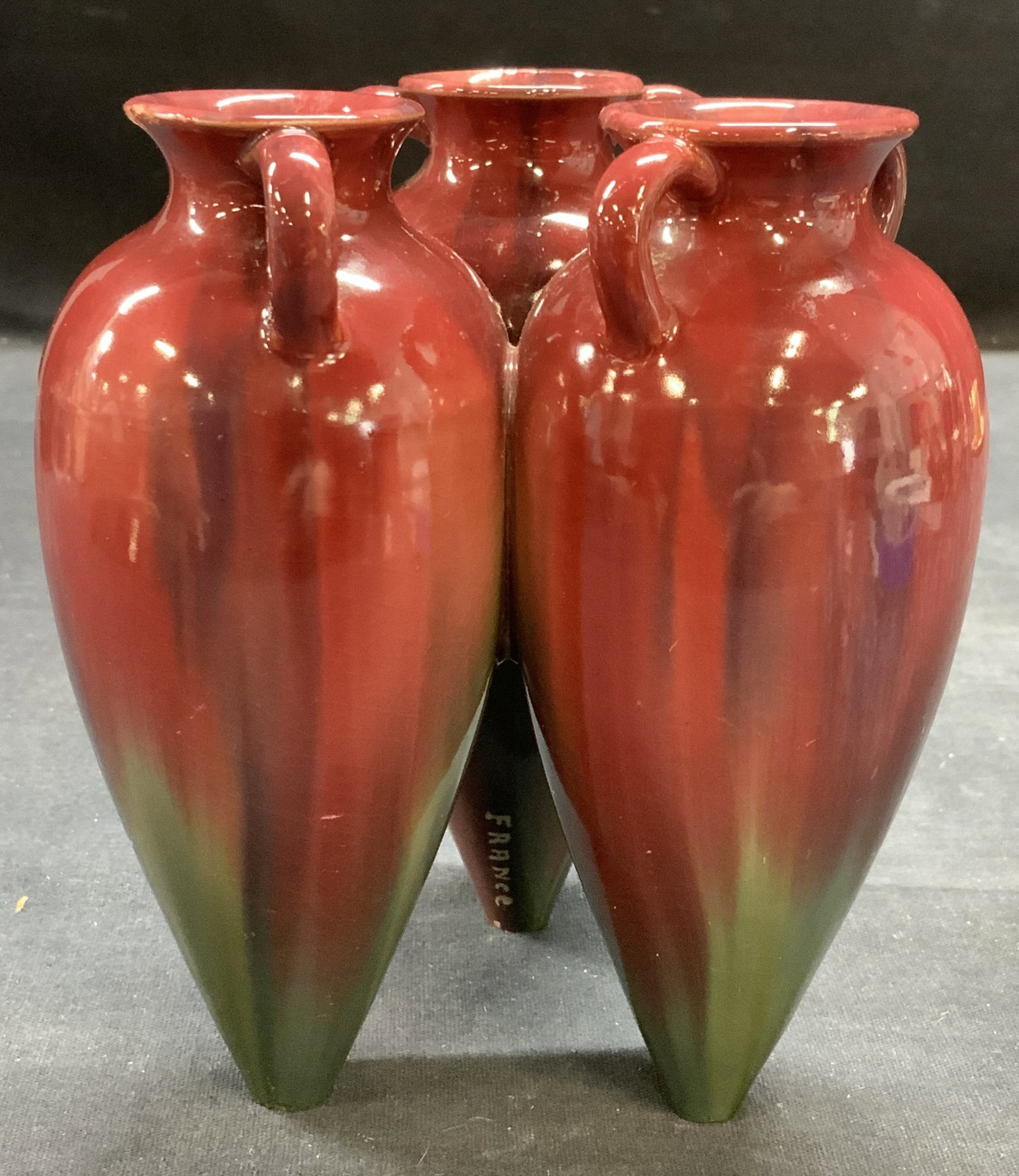 Red & Green Three Vessel Ceramic Vase, France (1 of 6)