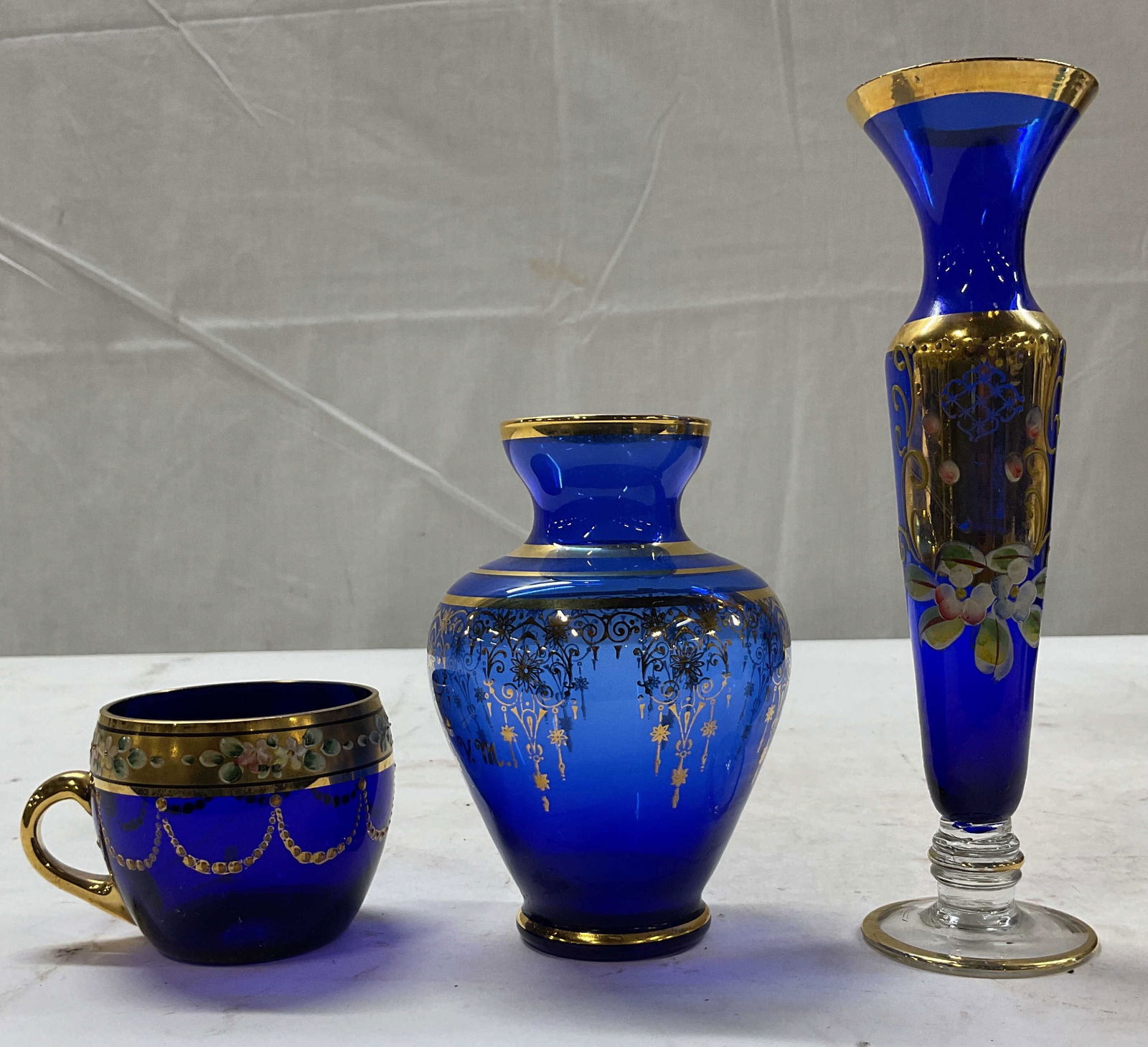 Lot 3 Art Glass Gilt Cobalt Blue Tableware (1 of 16)