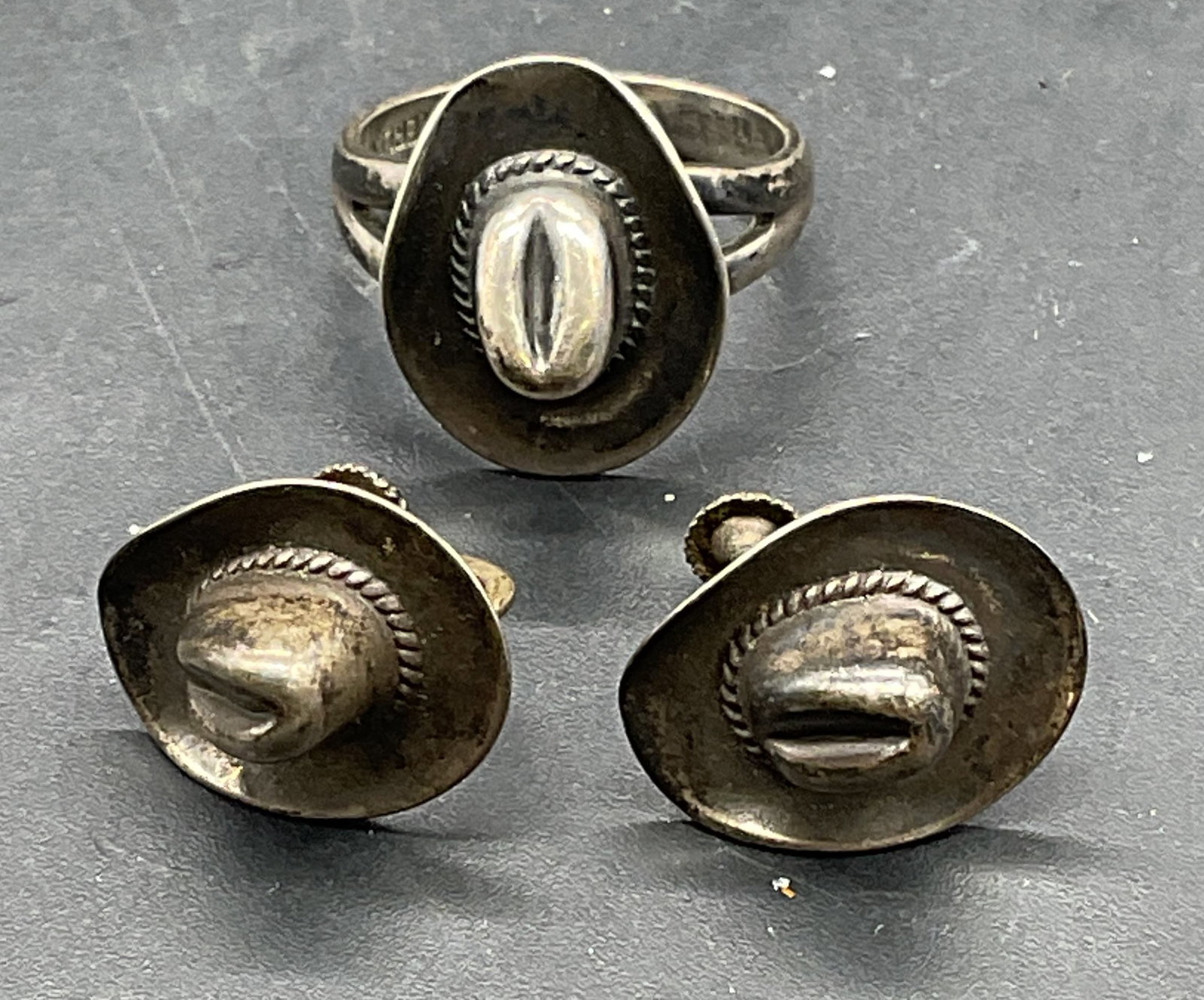 2 Sterling Silver Cowboy Hat Ring & Earrings (1 of 6)