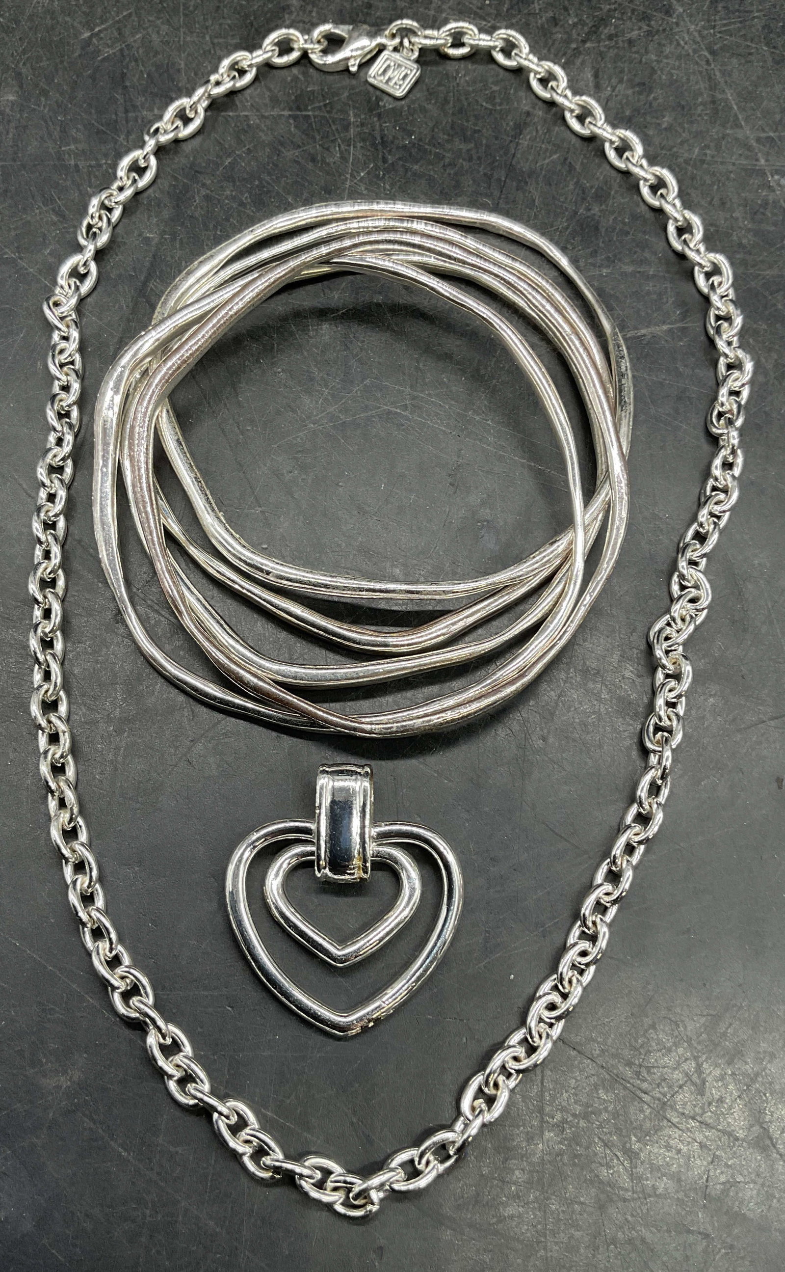 Lot 7 CMC Silver Tn Necklace, Pendant, Bracelets (1 of 7)