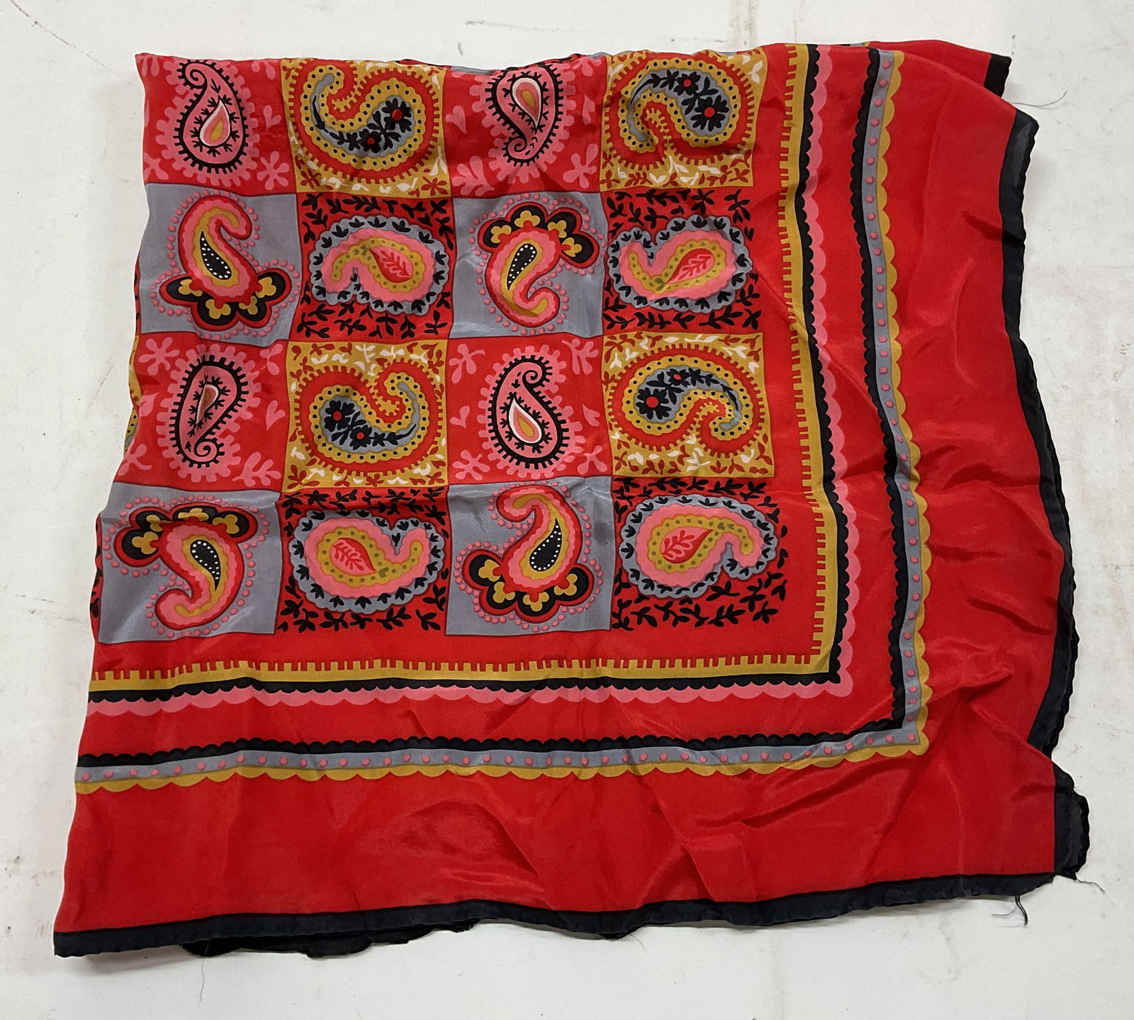 Vintage Black & Red Paisley Silk Scarf (1 of 9)