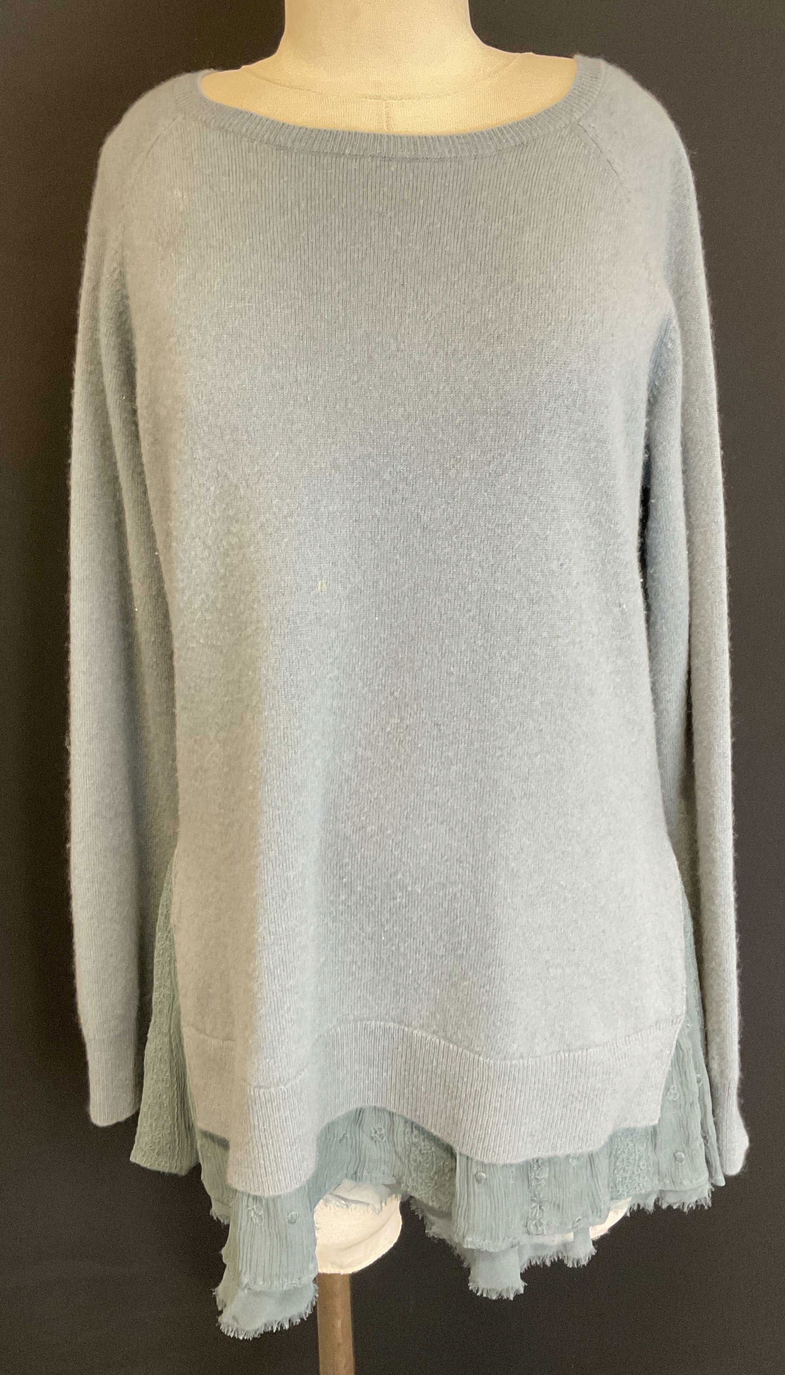 Garnet Hill Blue Cashmere Ruffled Sweater (1 of 12)