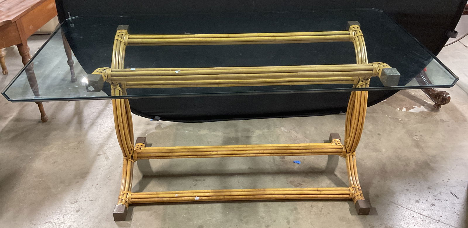 Glass Top Curved Leg Bamboo Dining Table (1 of 6)