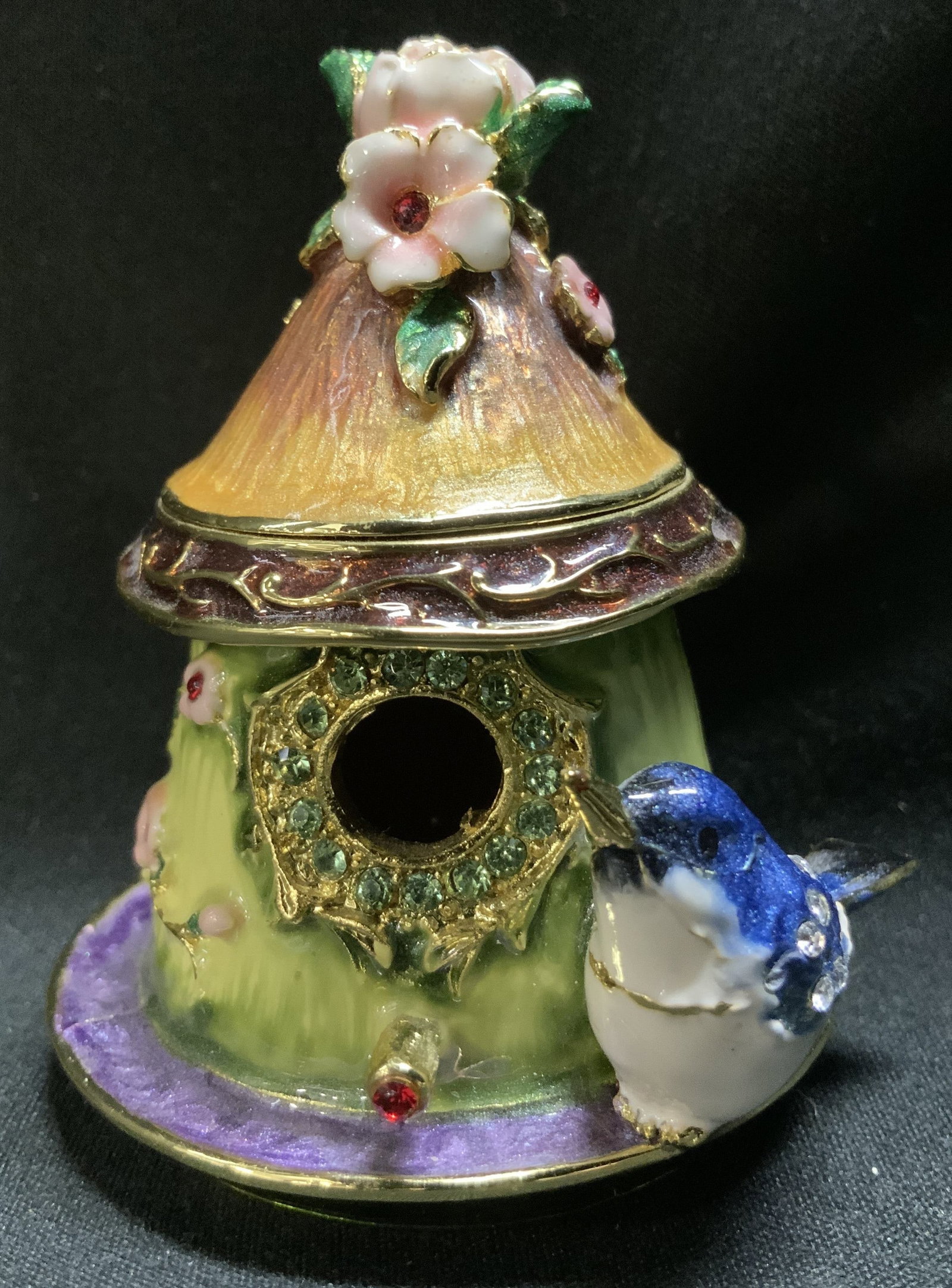 Enameled Metal Rhinestone Birdhouse Trinket Box (1 of 6)