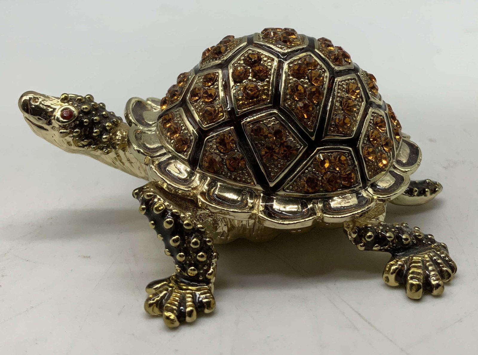 Enameled Metal Rhinestone Turtle Trinket Box (1 of 6)