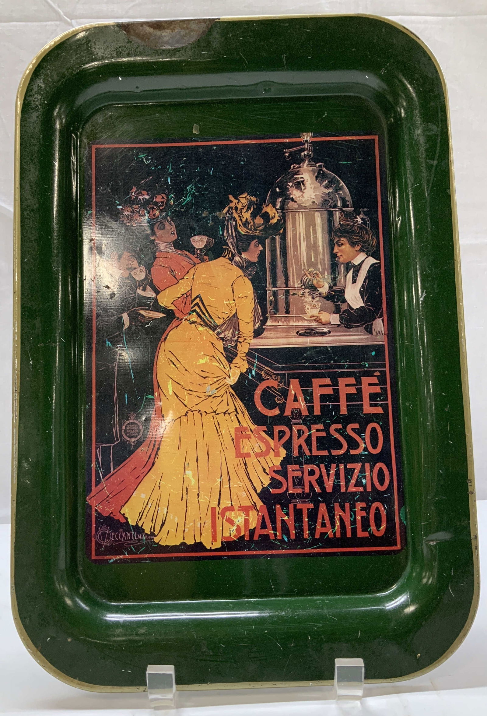 Vtg Nevco Caffe Espresso Serving Tray AFRICA: Vintage Caffe Espresso Servizio Istantaneo metal serving tray, produced by Nevco. Central image of a waitress serving & people drinking espresso coffee. Property of Upper East Side French stage