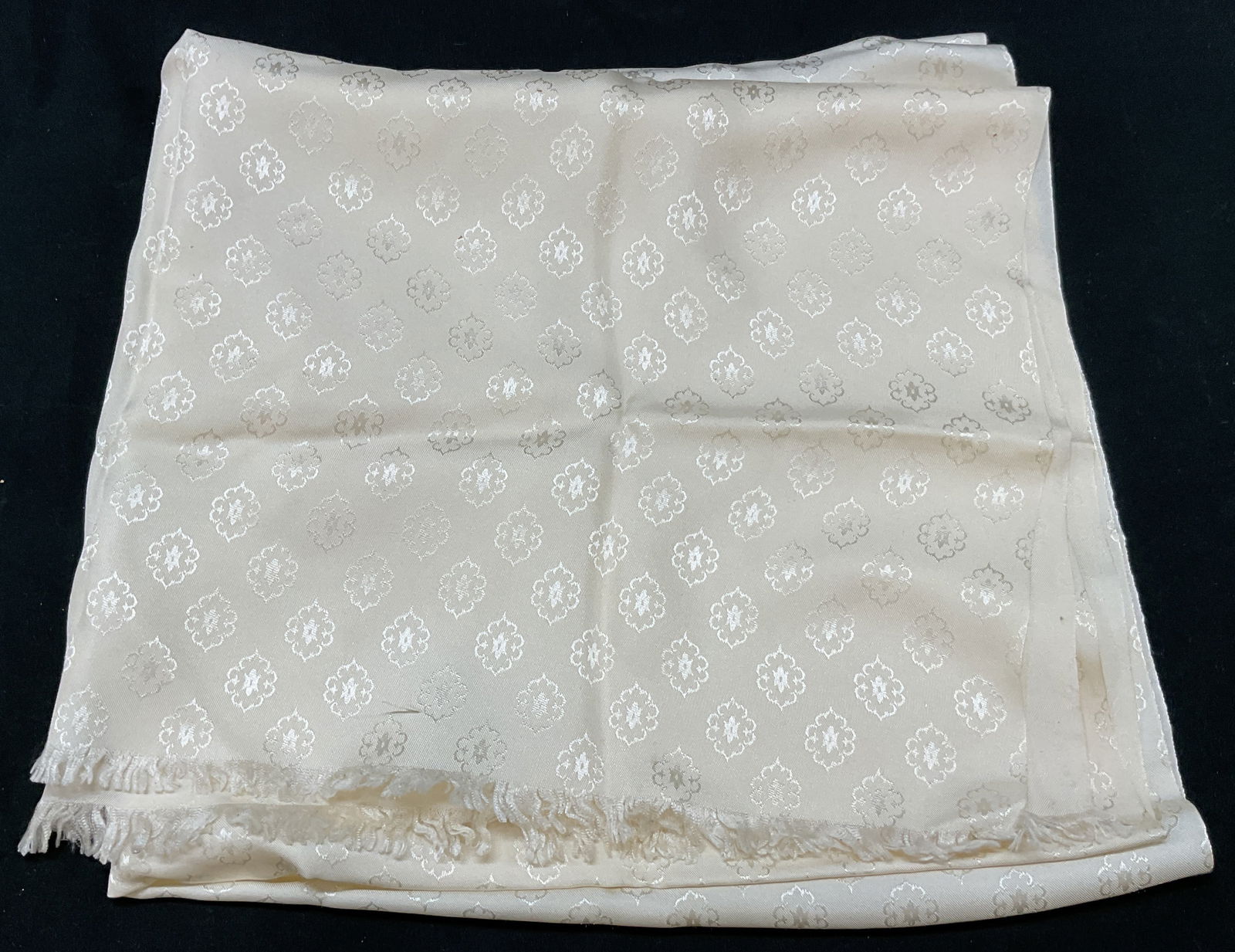 Vintage White Fringed Floral Silk Scarf (1 of 6)