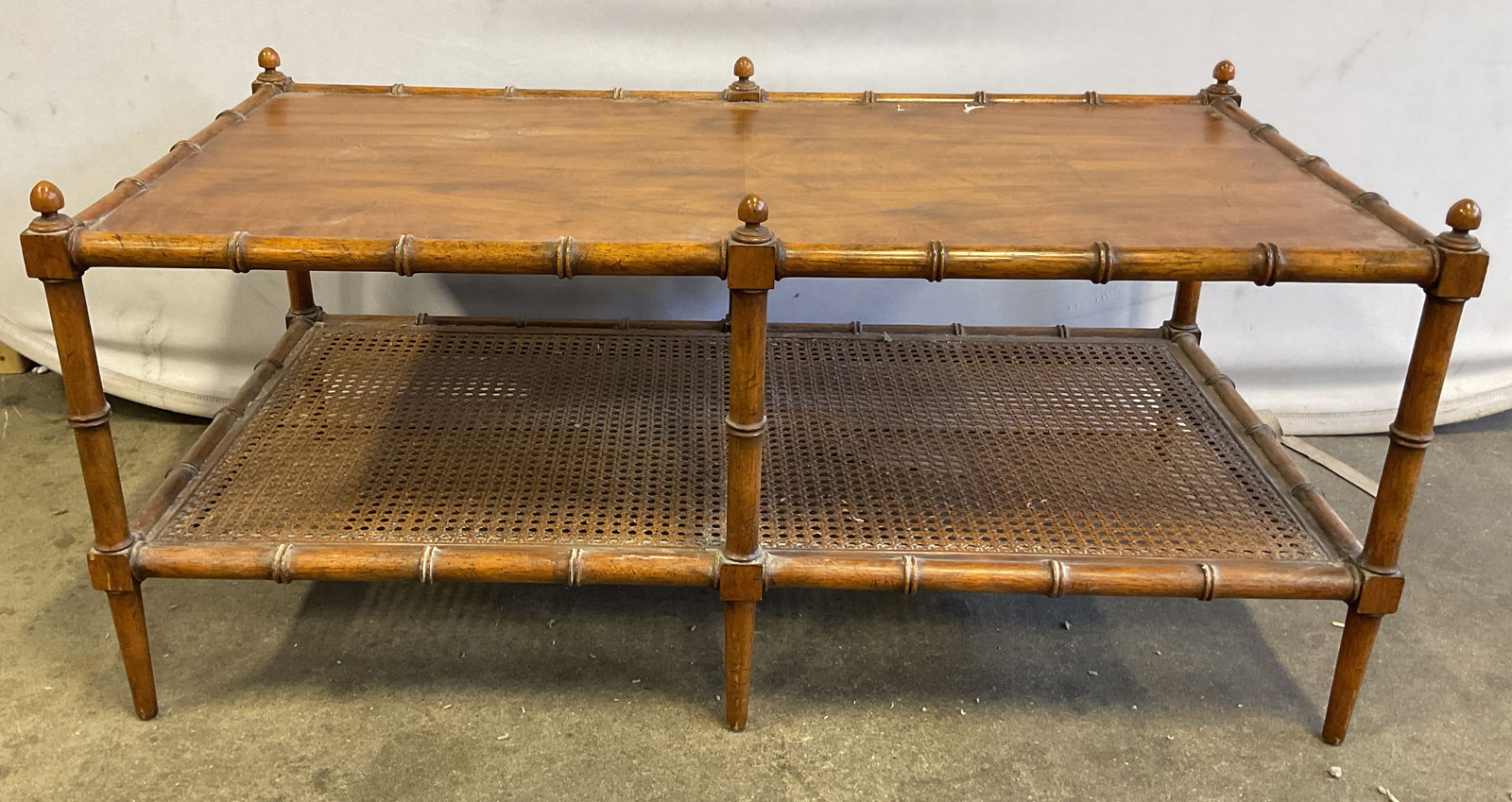 Vtg Wooden Rattan Style Two Tiered Coffee Table (1 of 8)